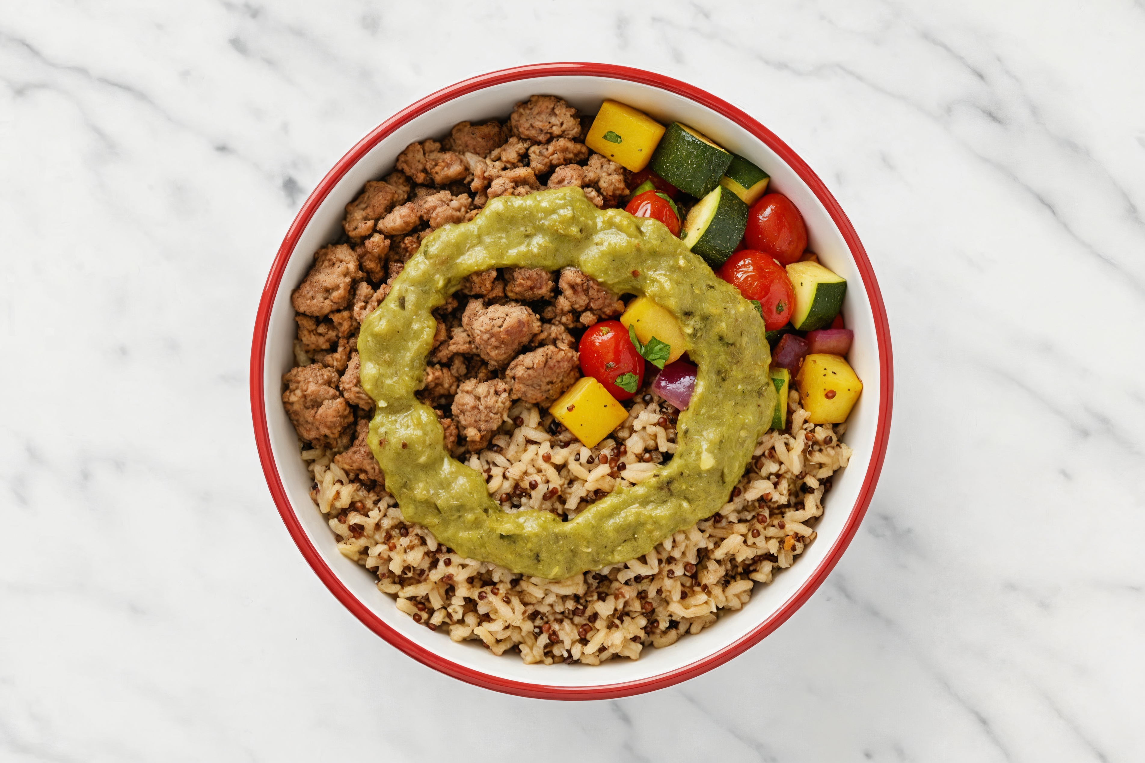 Chile Ground Lamb + Quinoa Bowl with Mixed Veggies