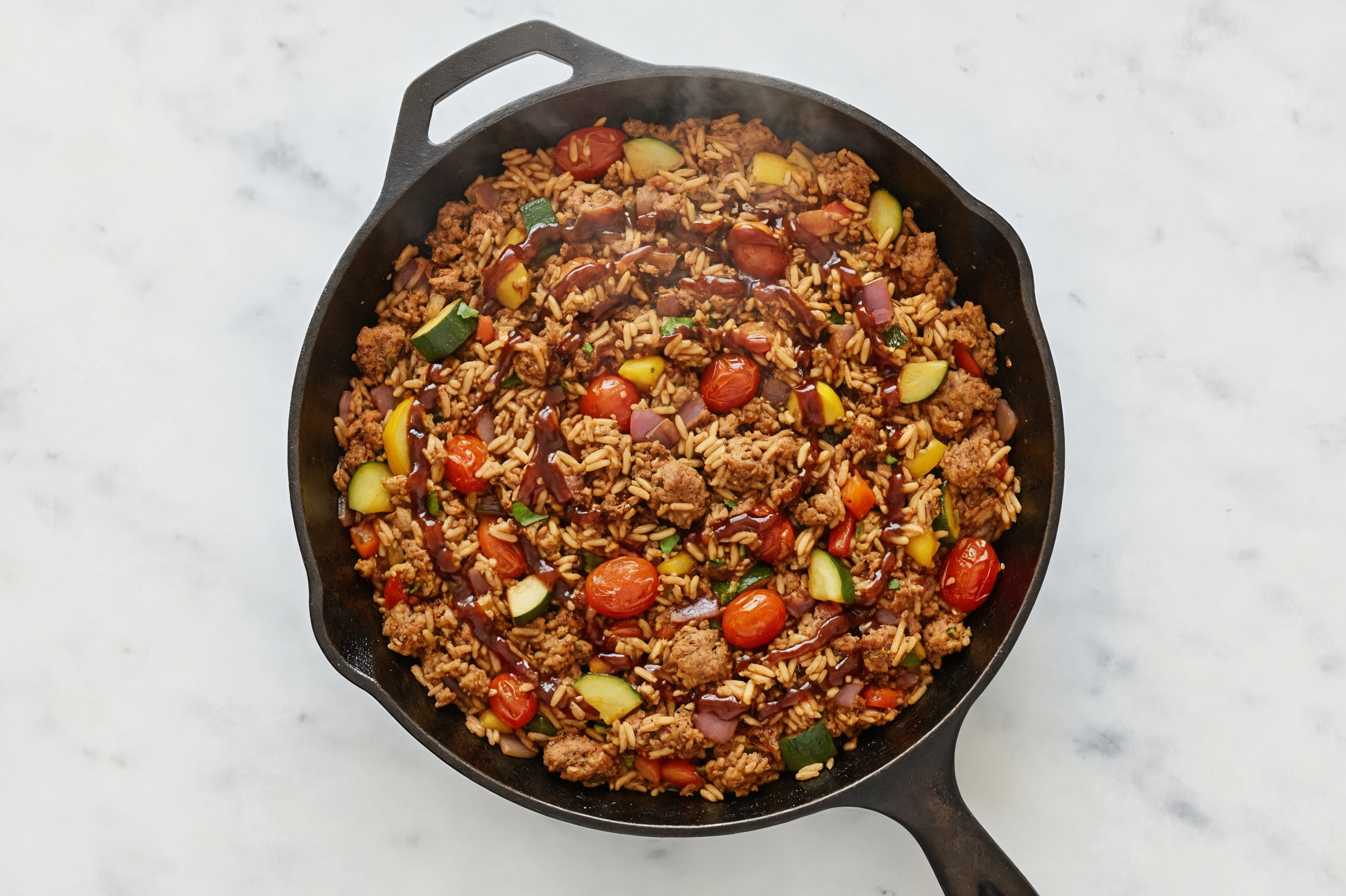 Japanese Bbq Squash + Ground Turkey Stir-Fry with Long Grain White Rice