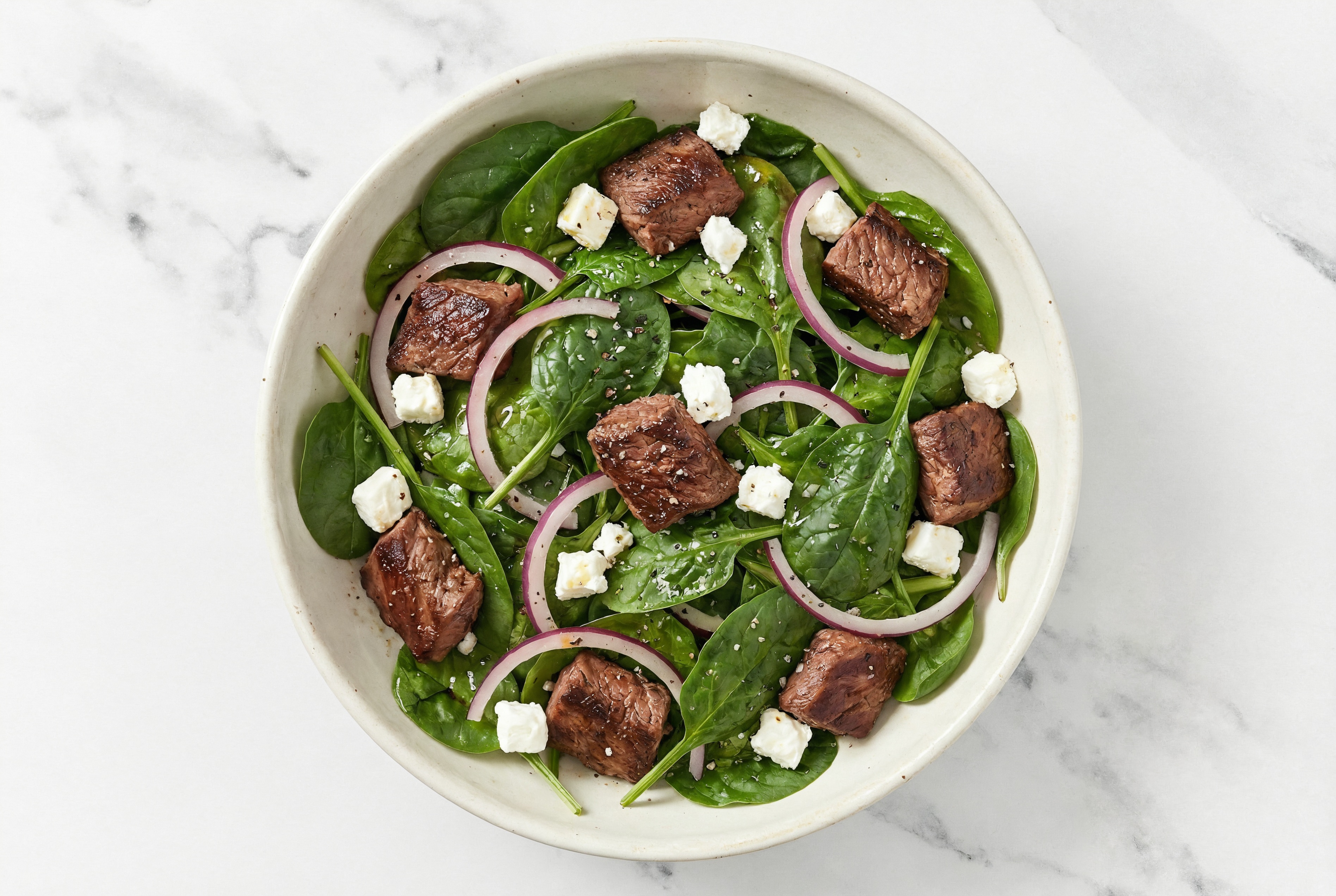  Creamy Goat Cheese Salad + Bison with Baby Spinach