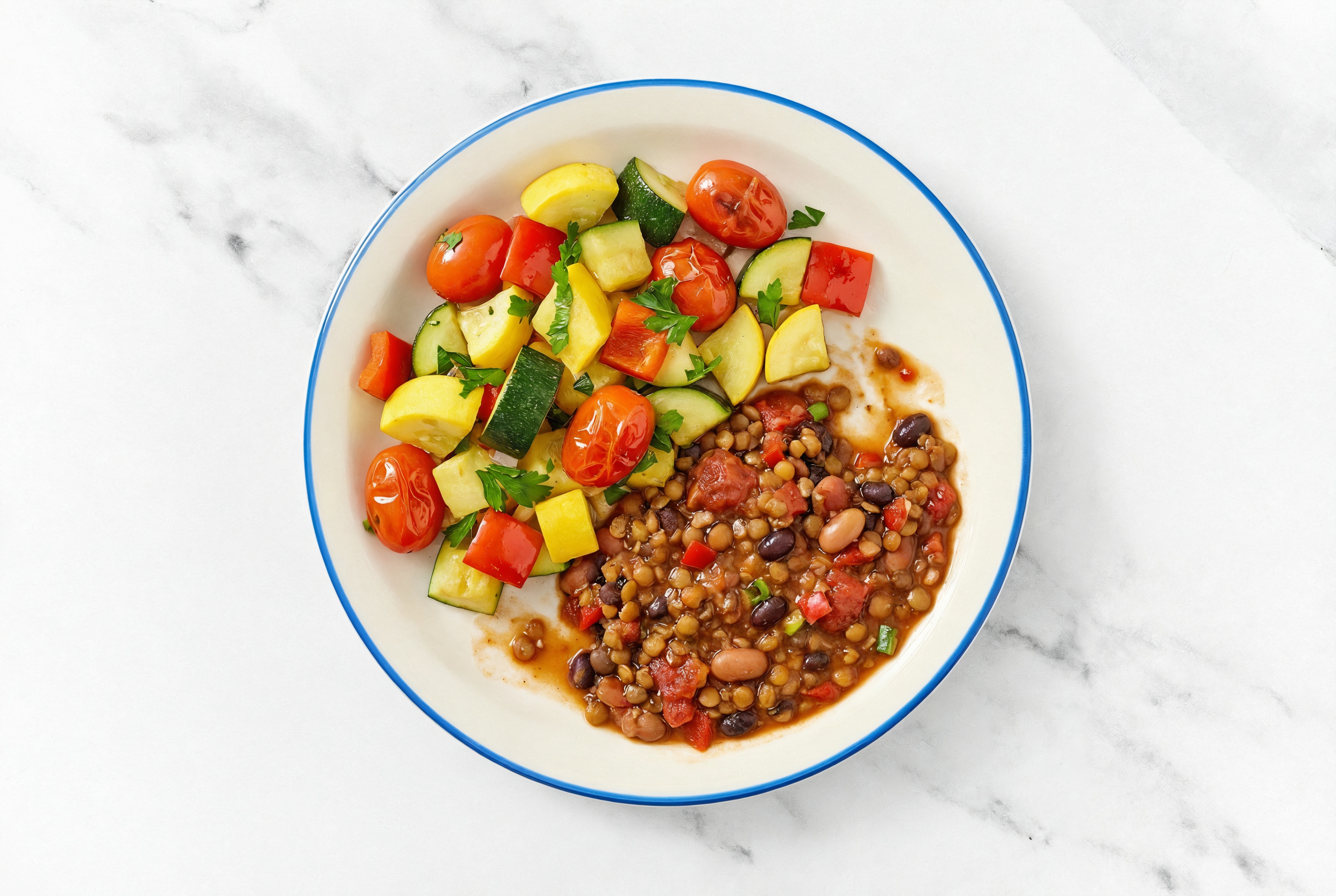 Homestyle Lentil Chili with Squash Skillet