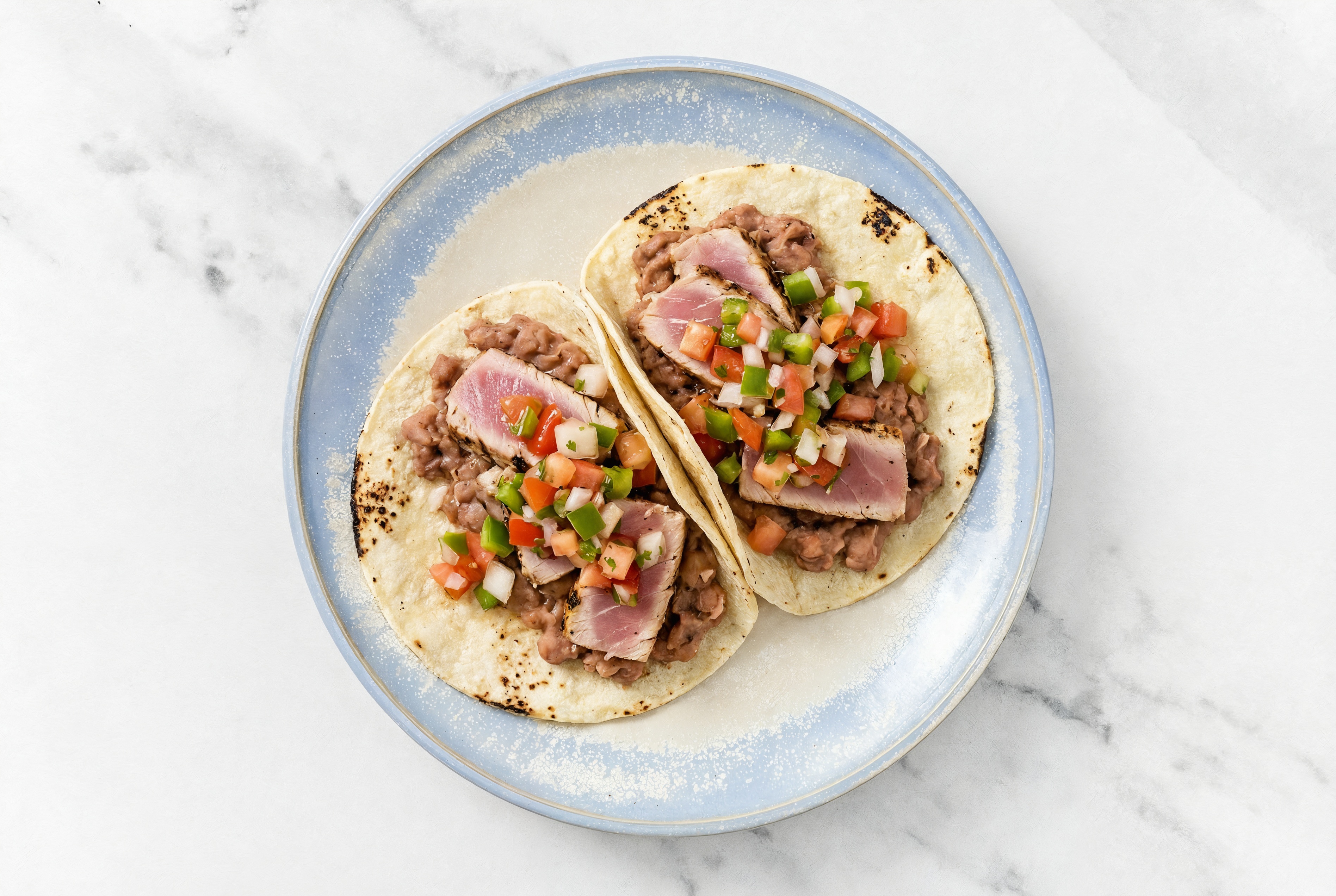 Hearty Refried Red Bean Tacos with Seared Tuna & Fresh Salsa