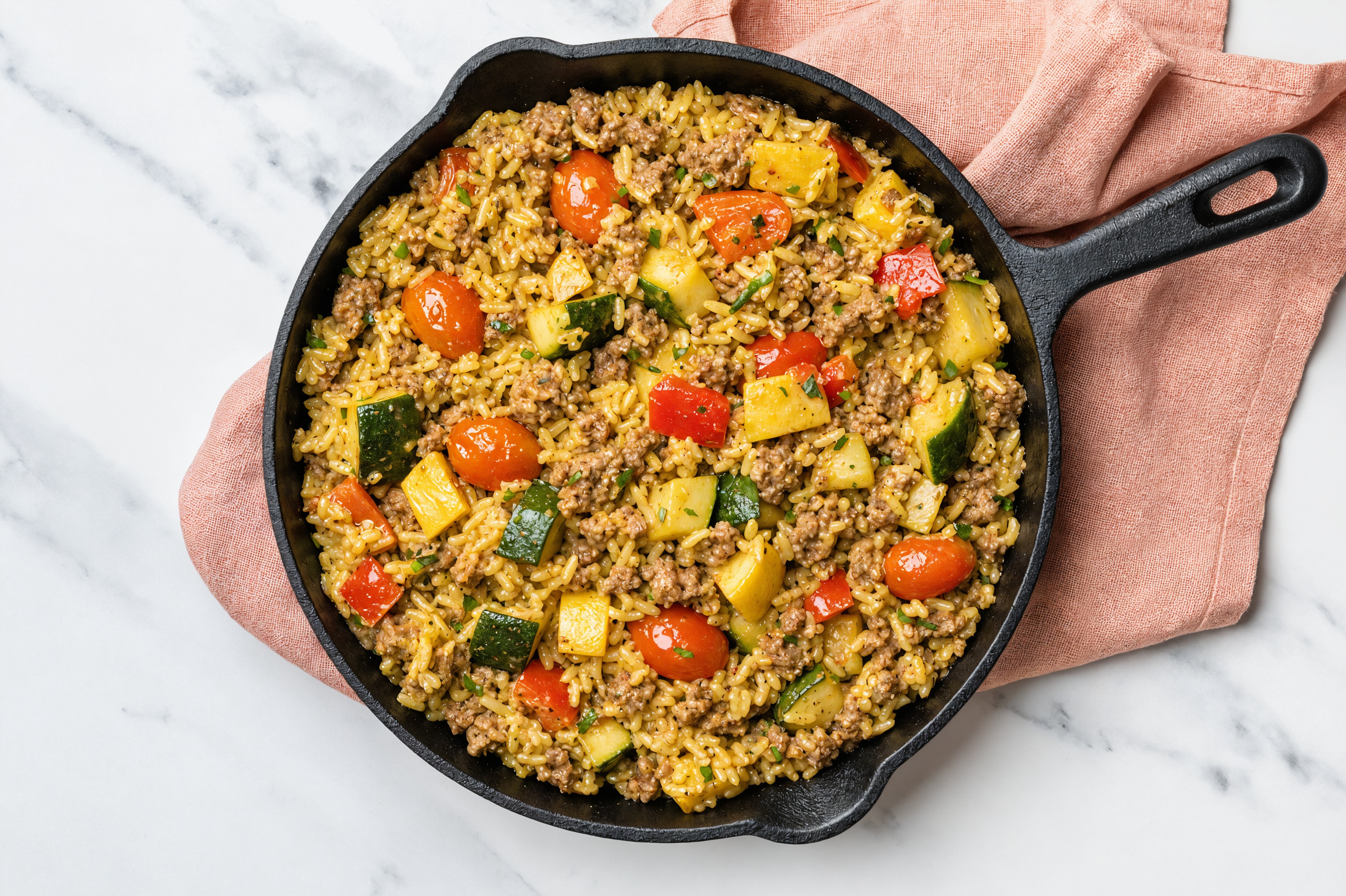 Curry Squash + Ground 93/7 Lean Beef Stir-Fry