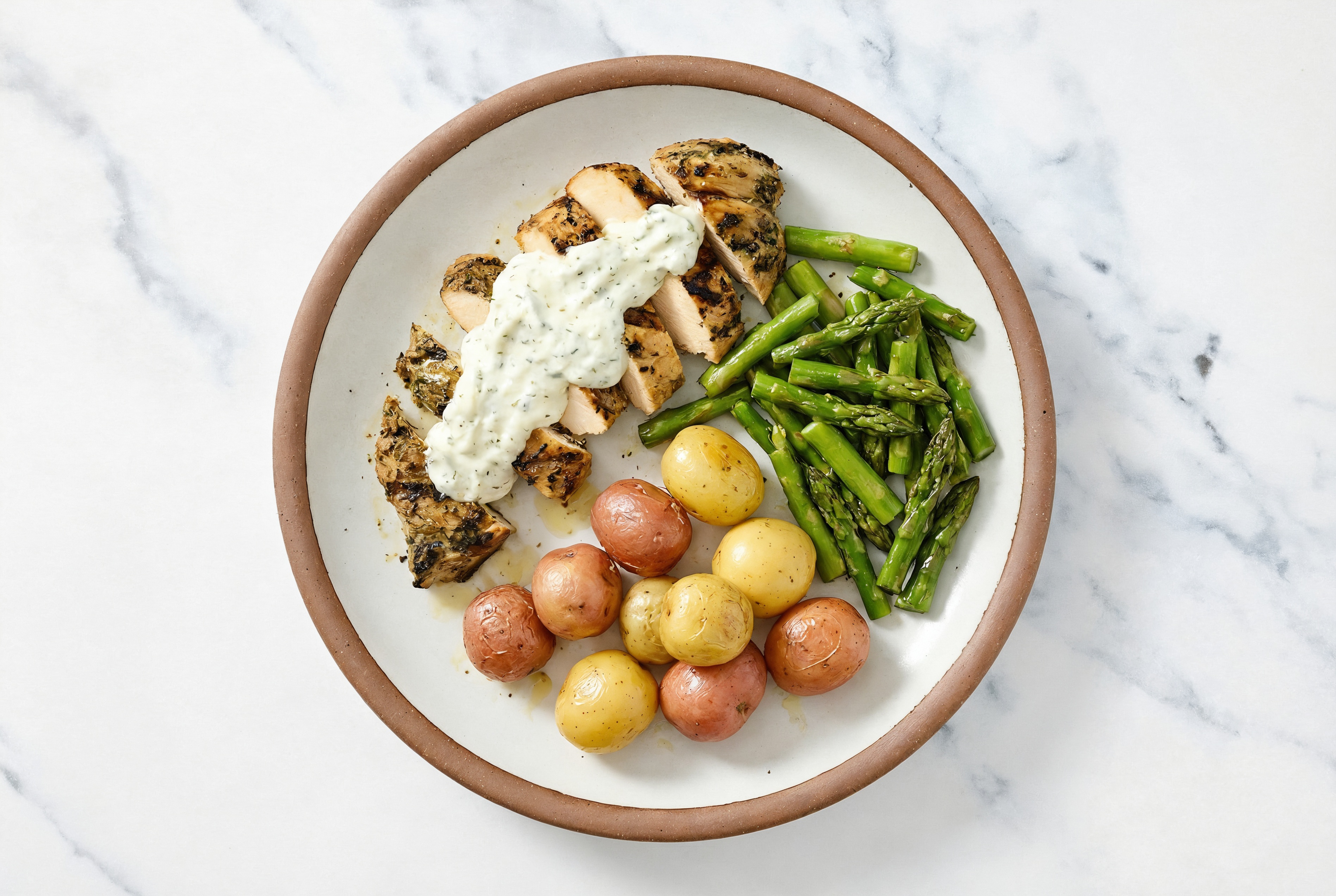 Mediterranean Grilled Chicken + Asparagus Tzatziki Bowl