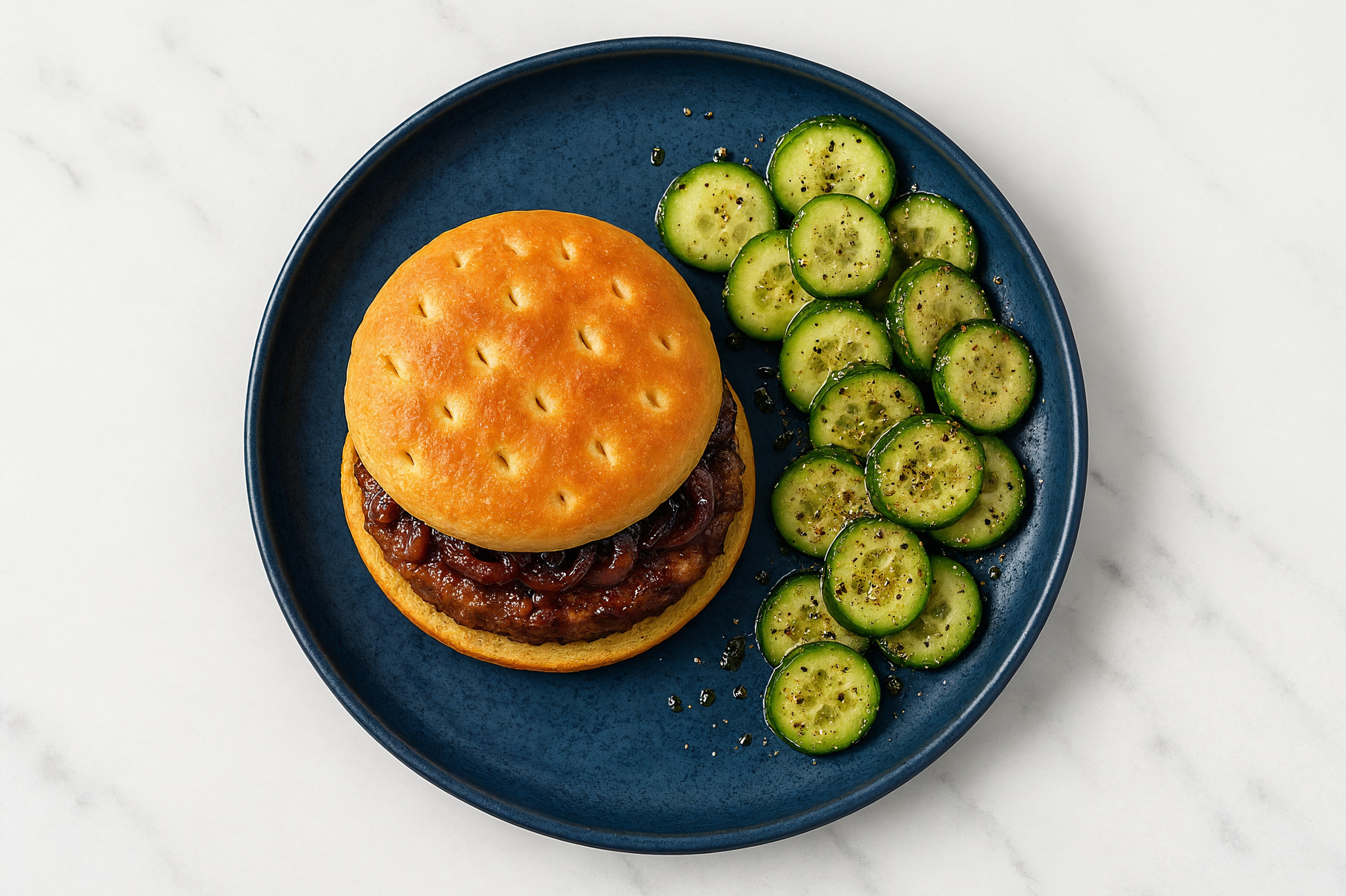  Balsamic Onion Burger + Cucumber Salad with Ground Beef Patties