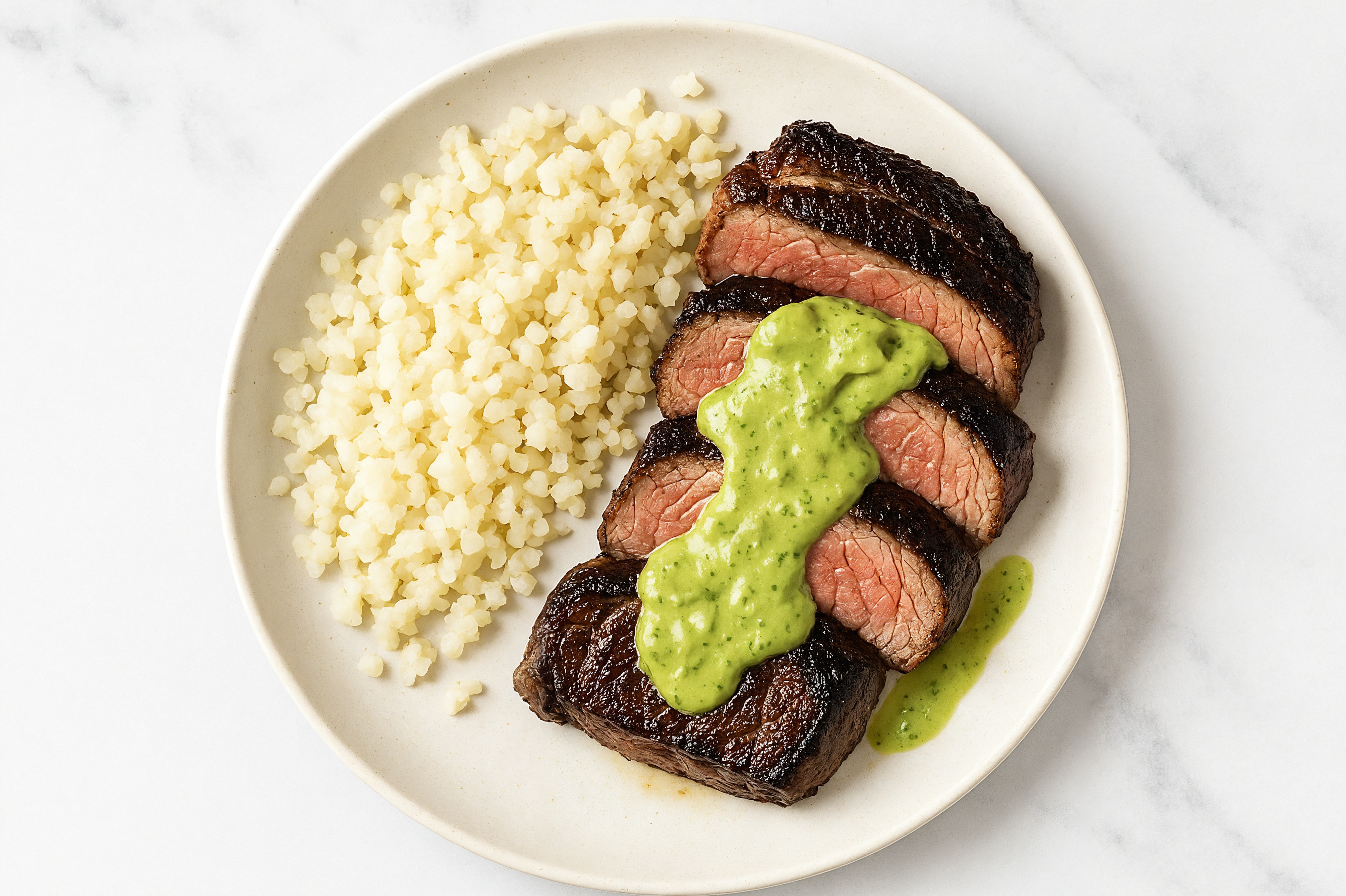 Pesto NY Wagyu Strip + Cauli Rice