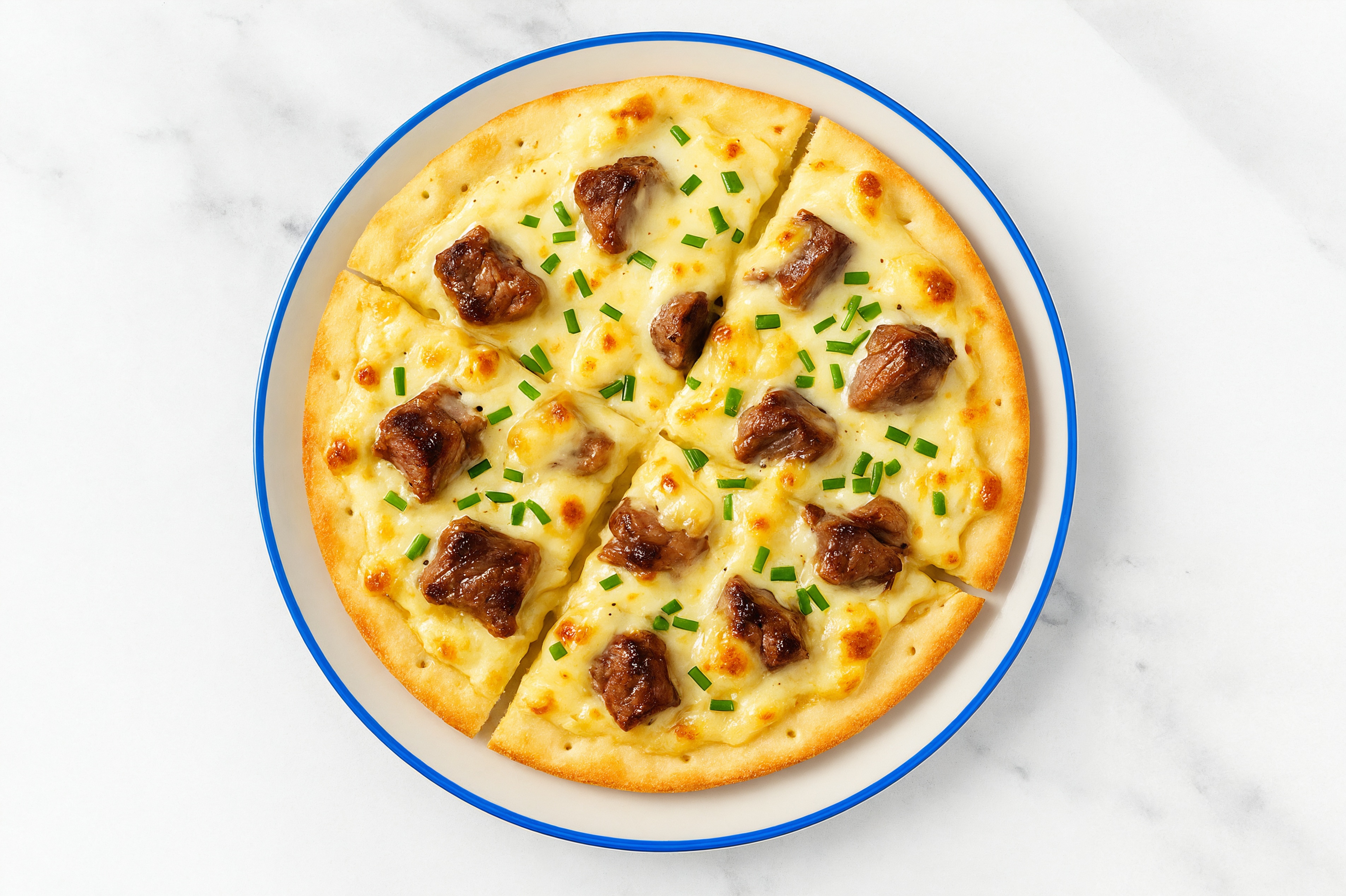 Creamy Wagyu Strip Pizza with Mild Havarti + Fresh Chives