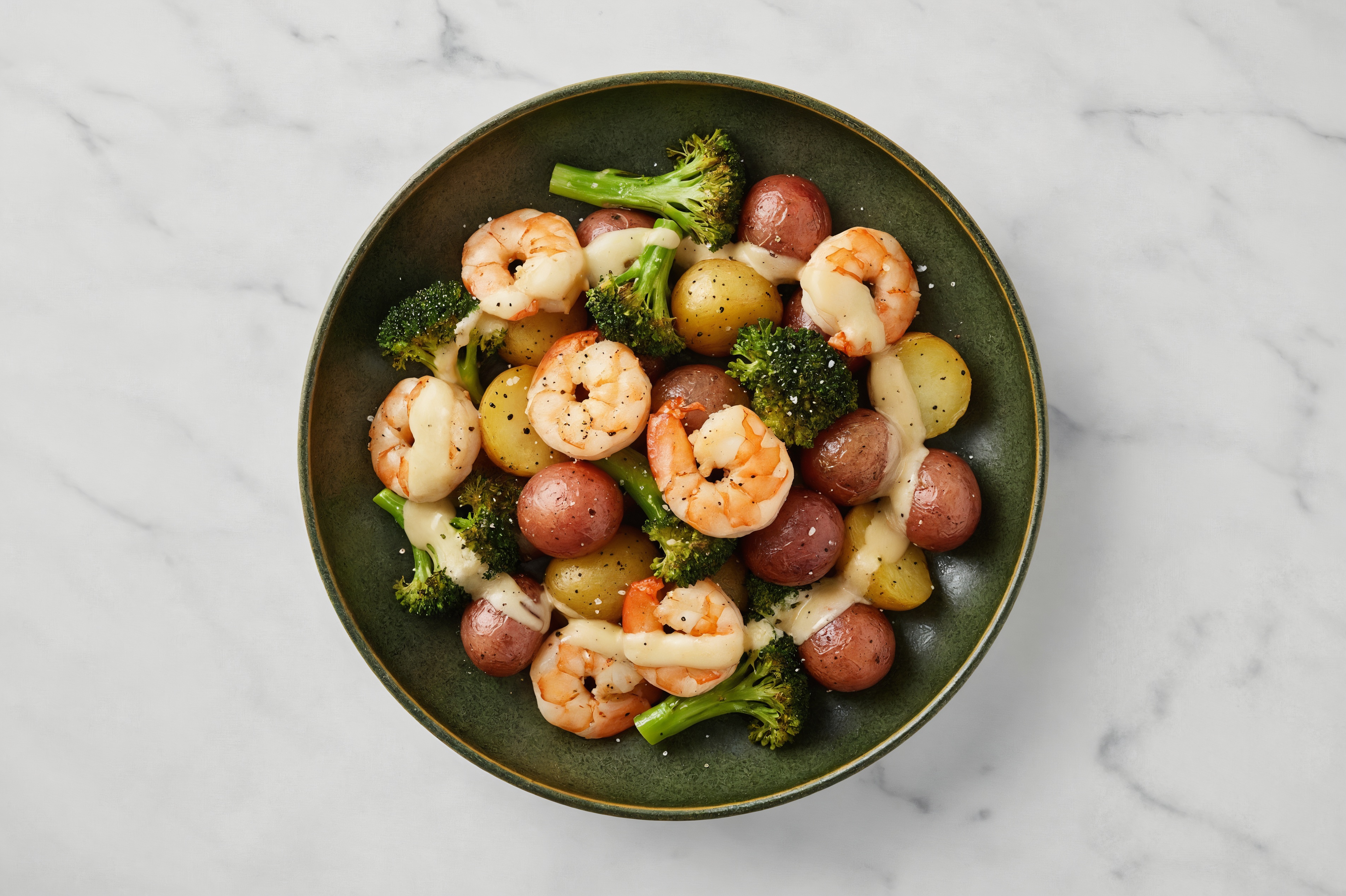 Jumbo Shrimp Bowl with Potatoes + Organic Broccoli