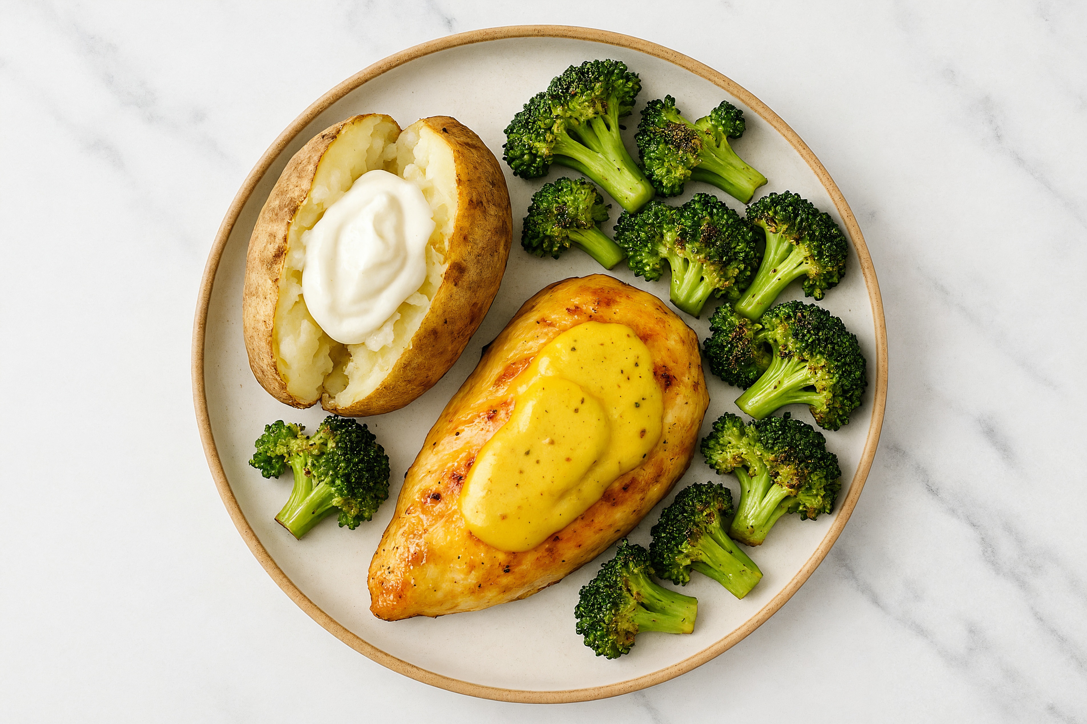 Honey Mustard Chicken Breasts + Baked Potatoes with Broccoli Florets