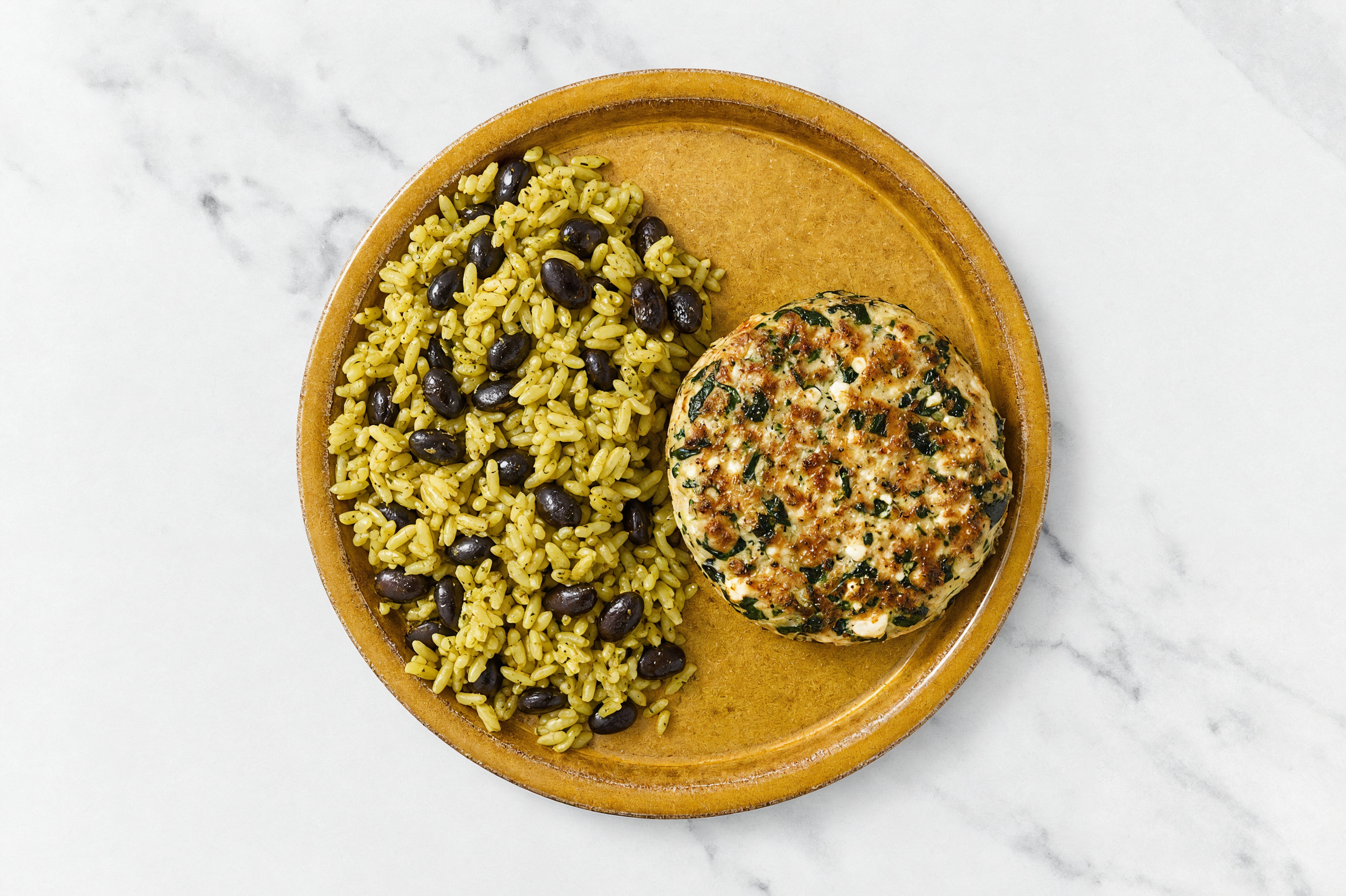Feta Turkey Patty + Rice with Beans