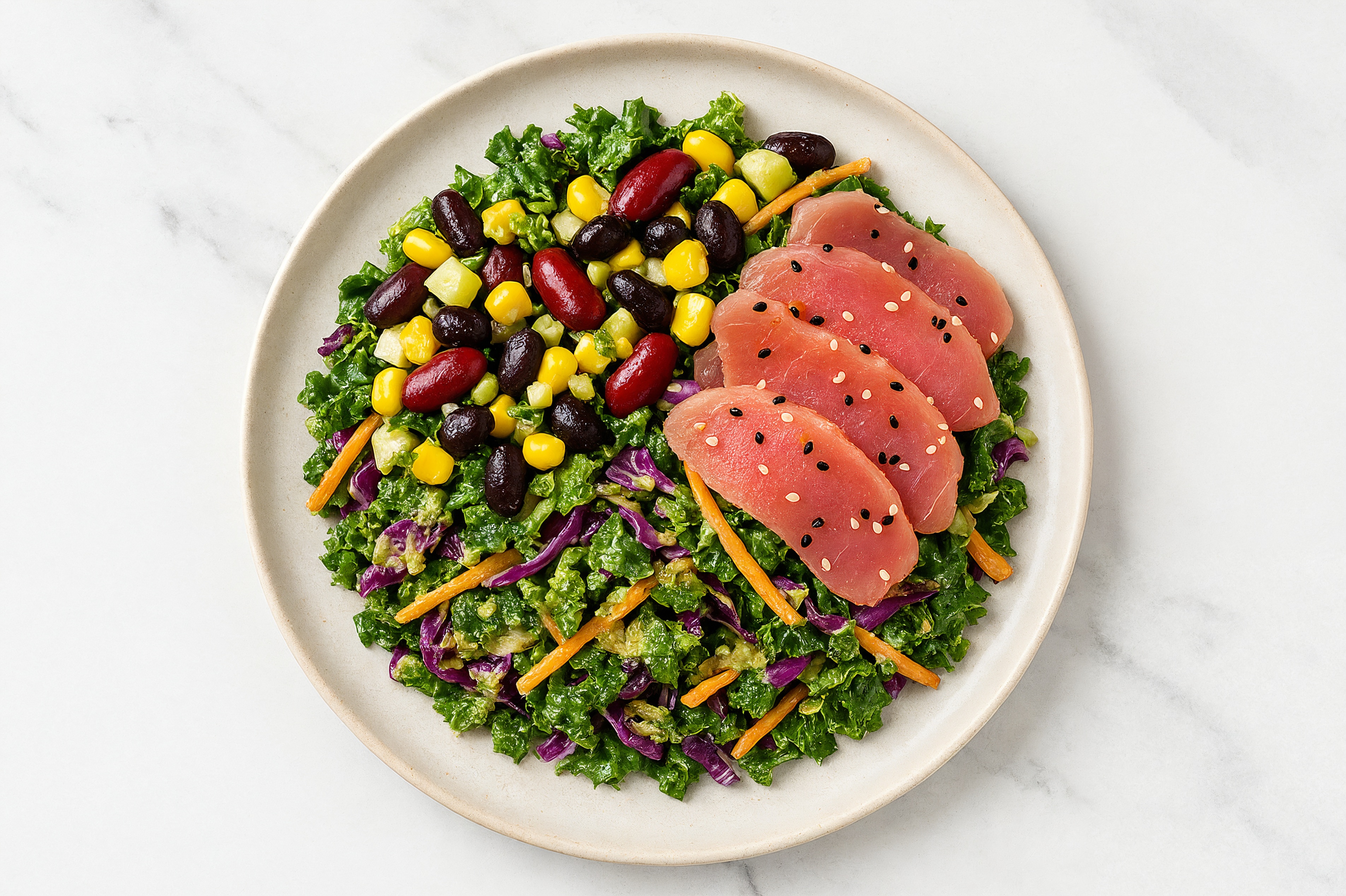 Tahini Kale Salad with Smoked Tuna & Black Beans