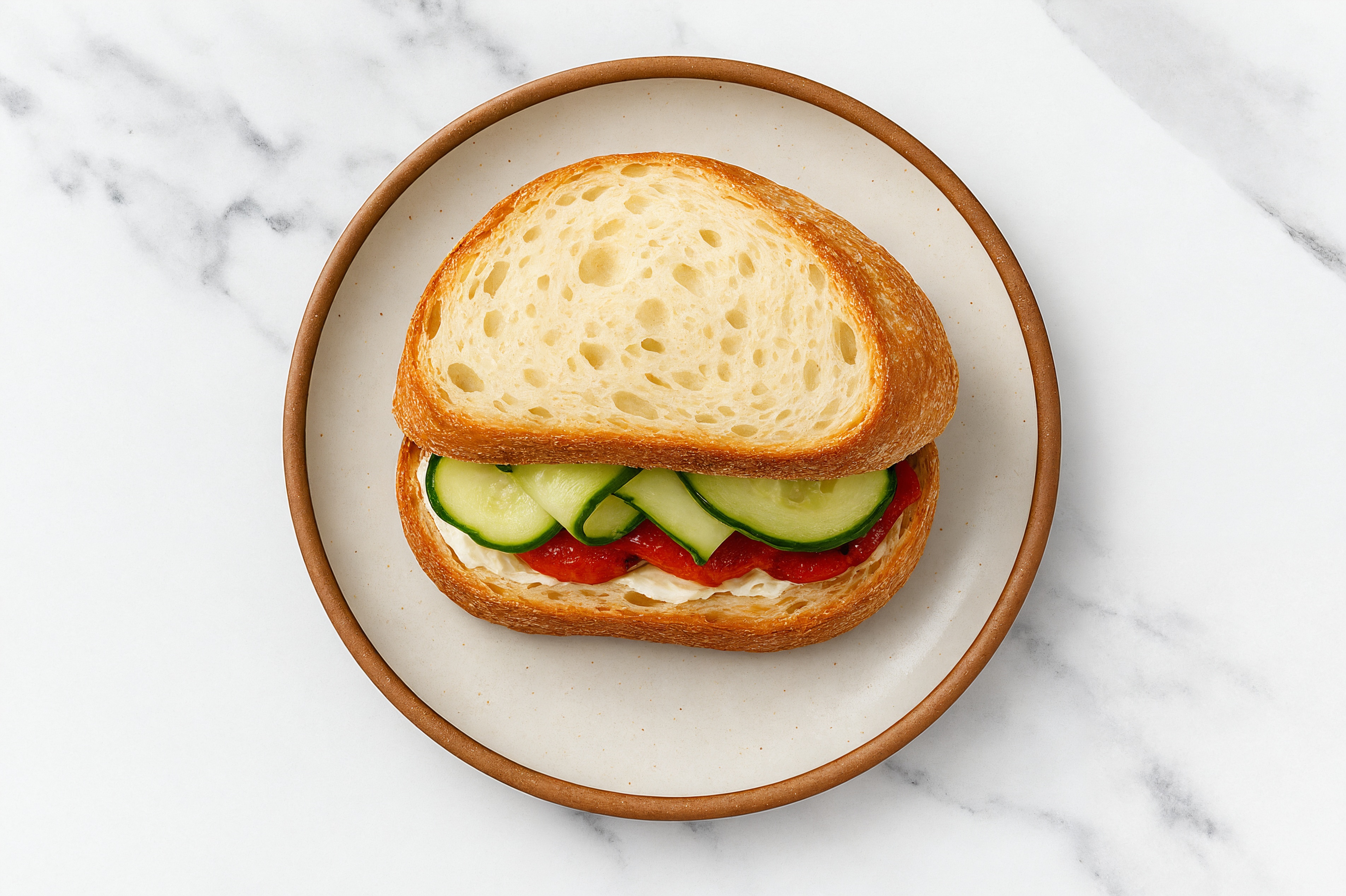 Simple Creamy Cucumber + Roasted Pepper Sandwich