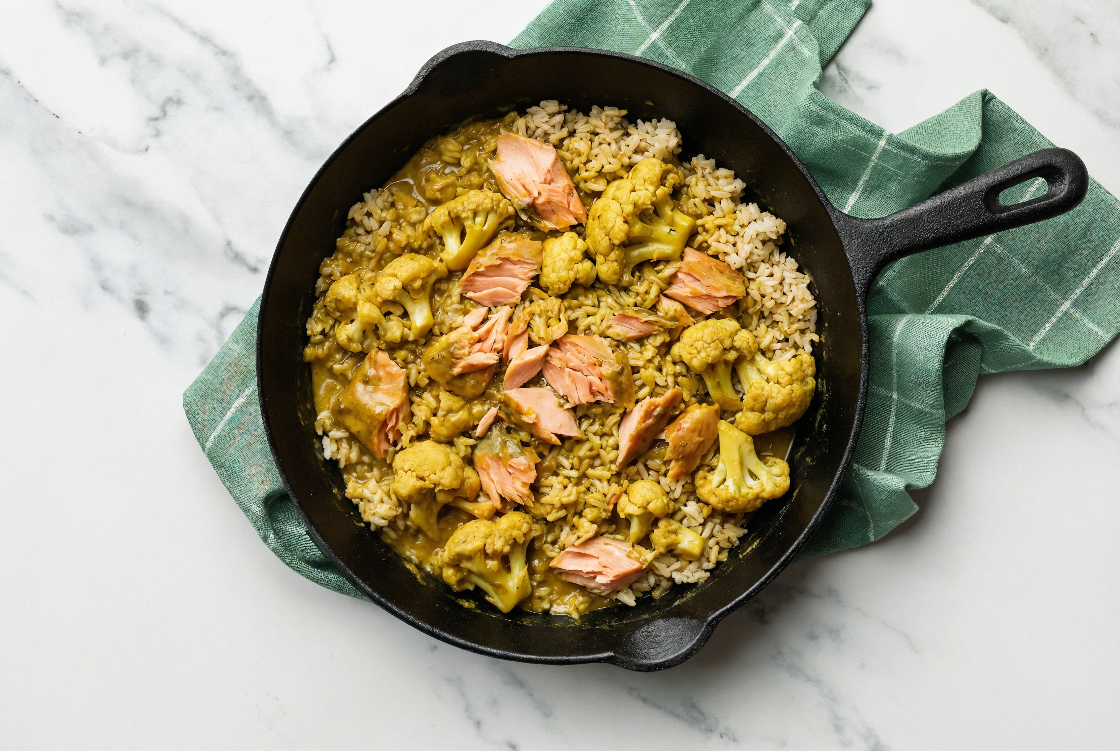 Coconut Curry Steelhead Trout Stir-Fry with Cauliflower over Brown Rice