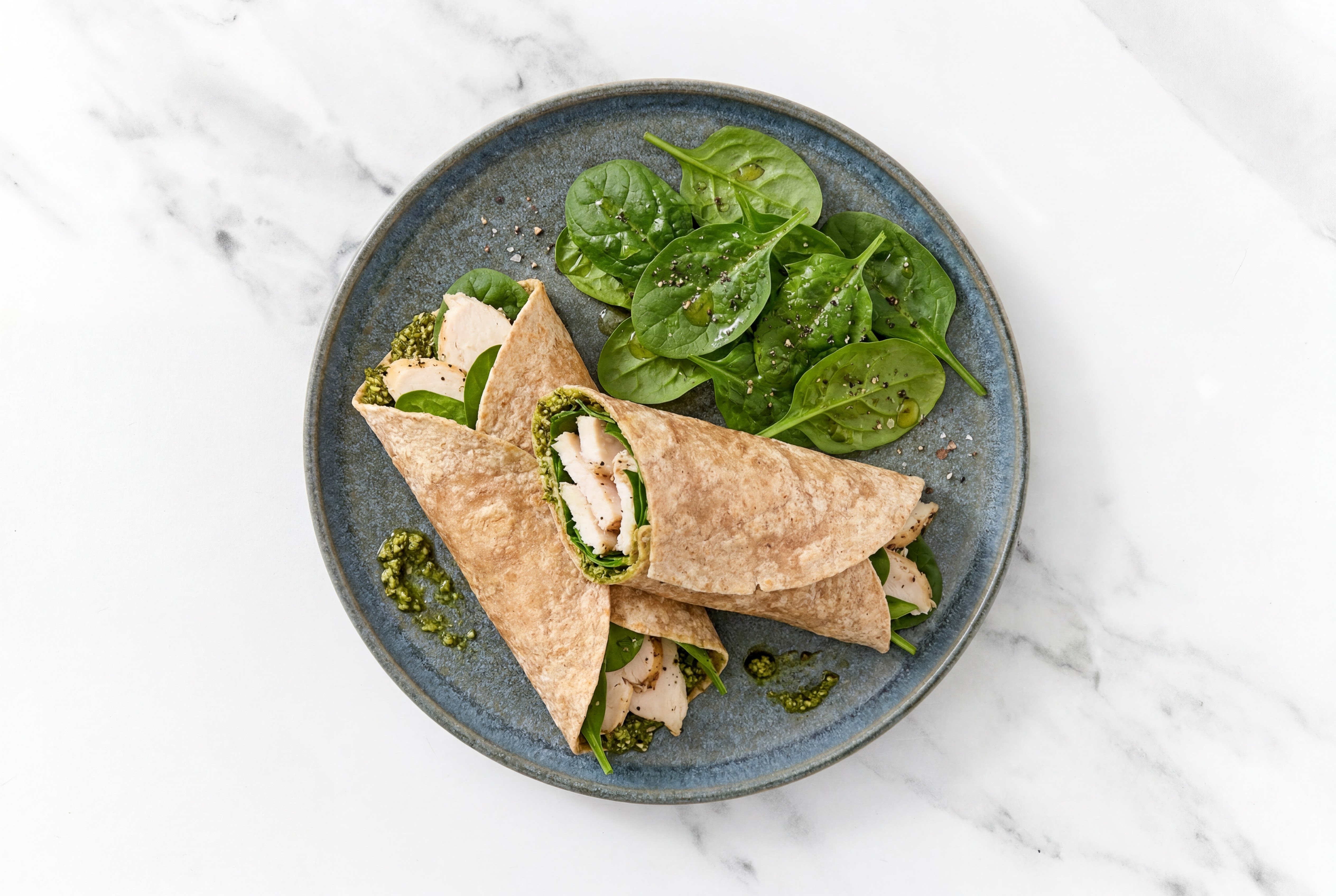 Whole Grain Basil Pesto Chicken Wrap with Baby Spinach