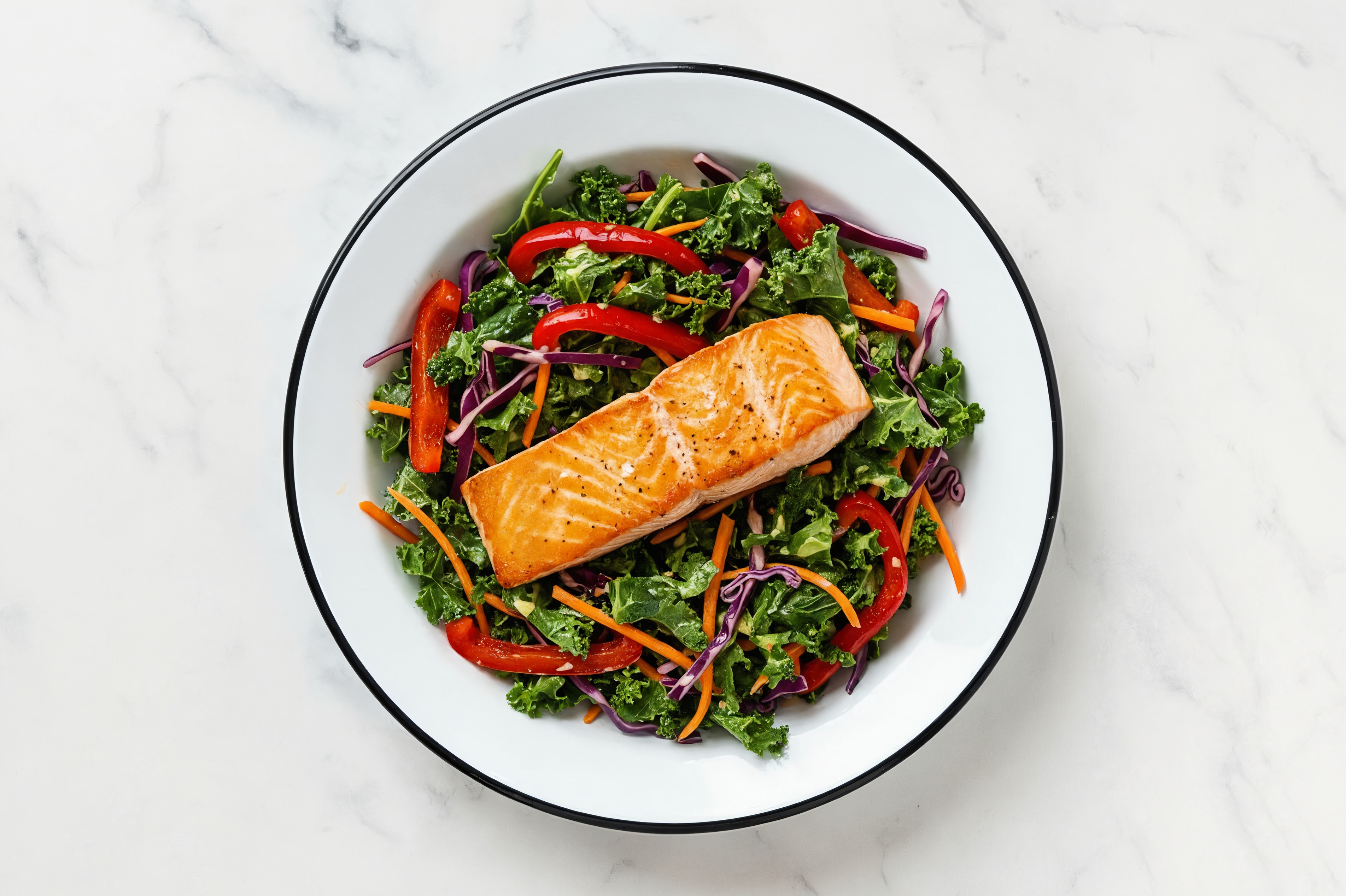 Rainbow Salad with Salmon, Peppers & House Dressing
