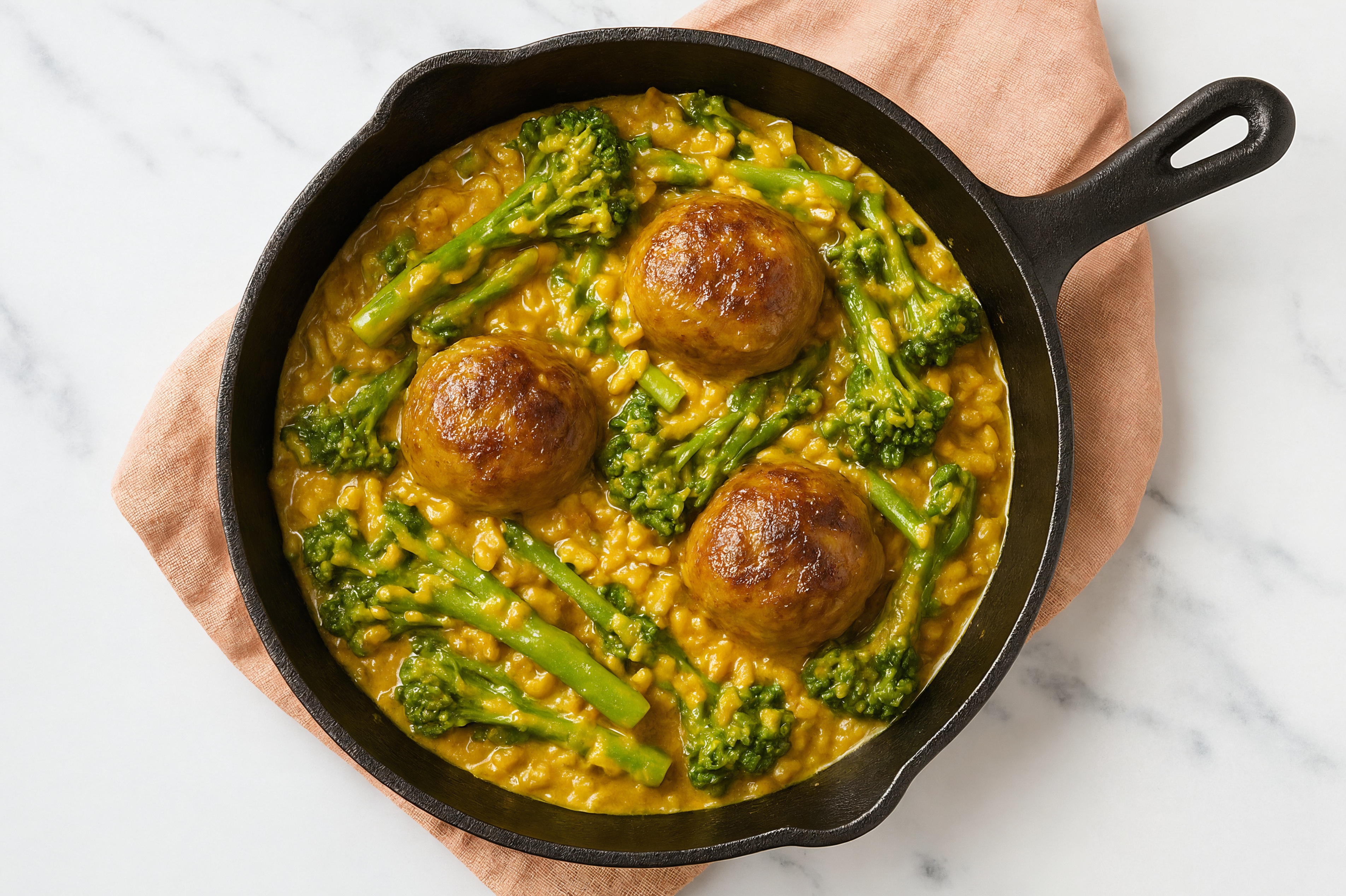 Coconut Curry Meatball Stir-Fry with Baby Broccoli over Brown Rice