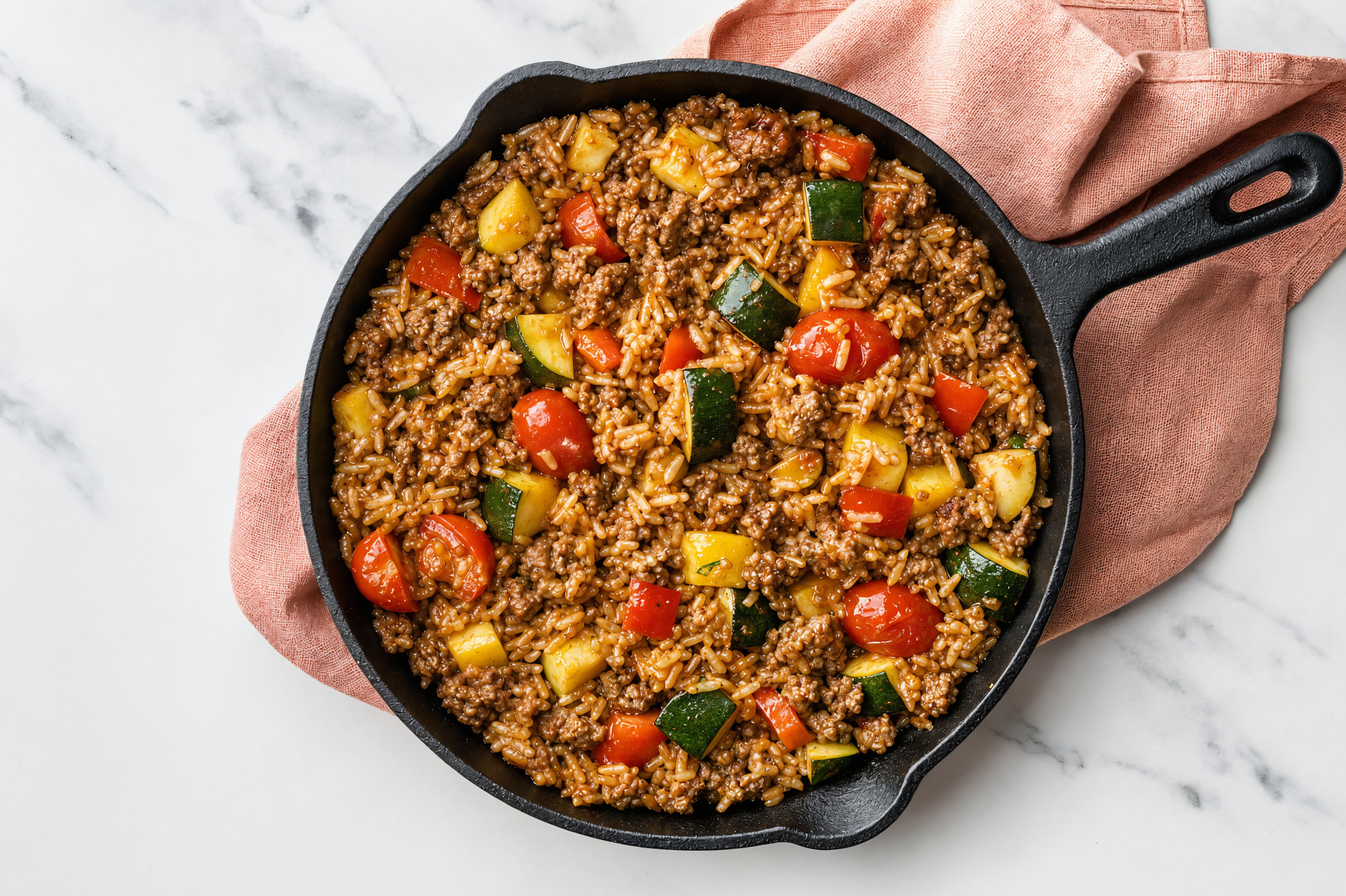 Sesame Ginger Squash + Ground 93/7 Lean Beef Stir-Fry
