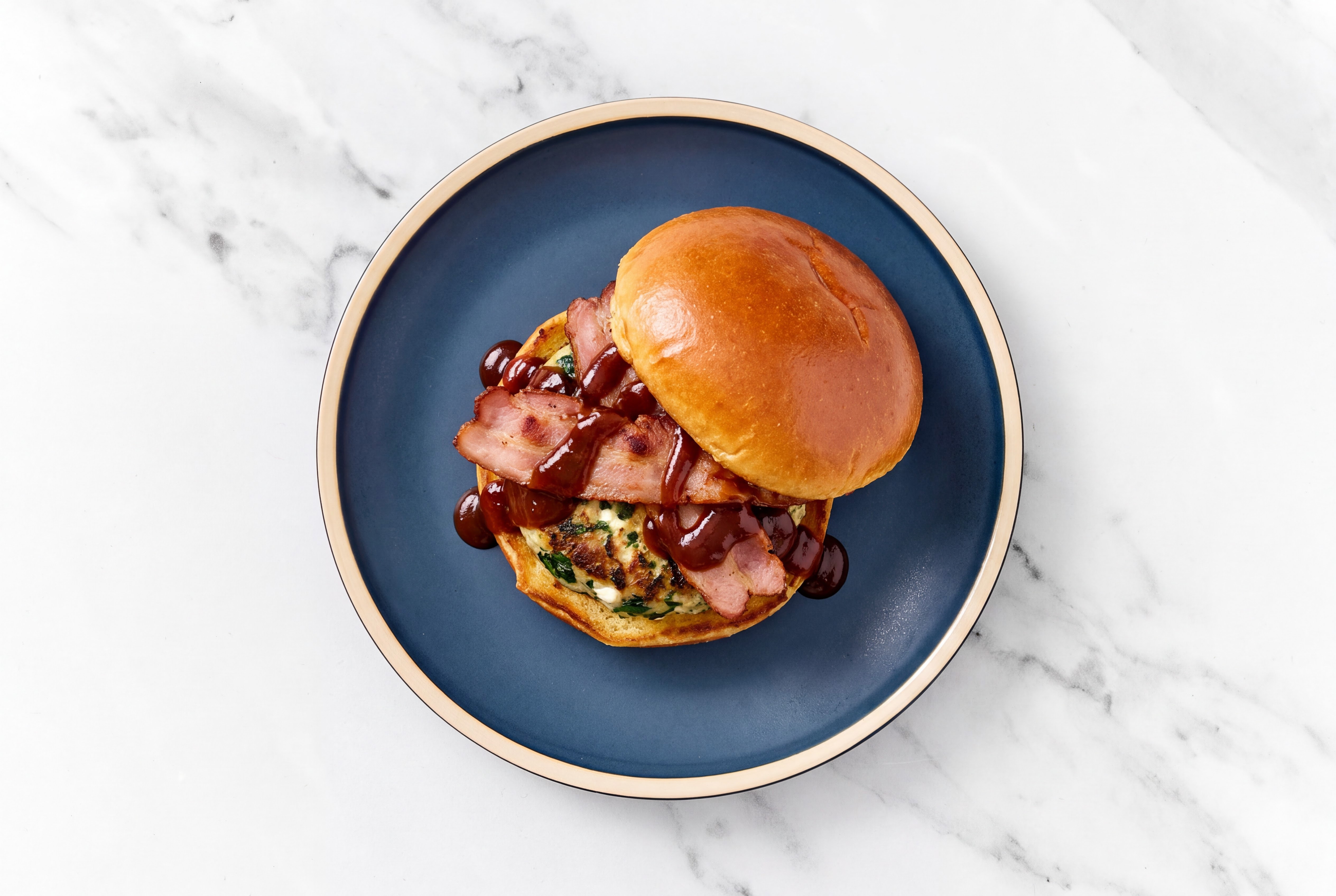 Garlic Turkey Burger Buns on Brioche with BBQ & Turkey Bacon