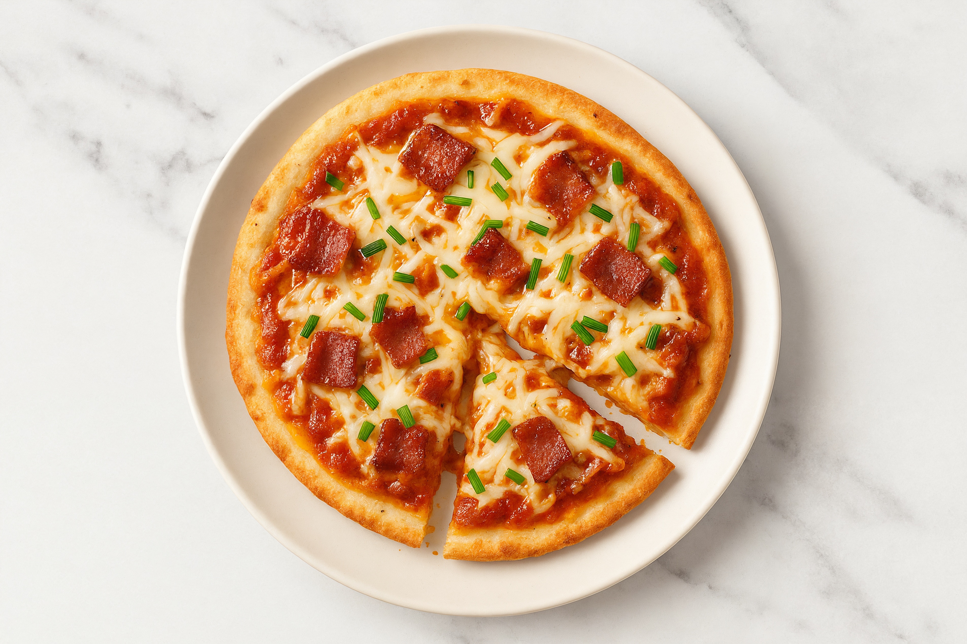 Spiced Tikka Turkey Bacon Pizza with "Mozzarella" + Fresh Chives