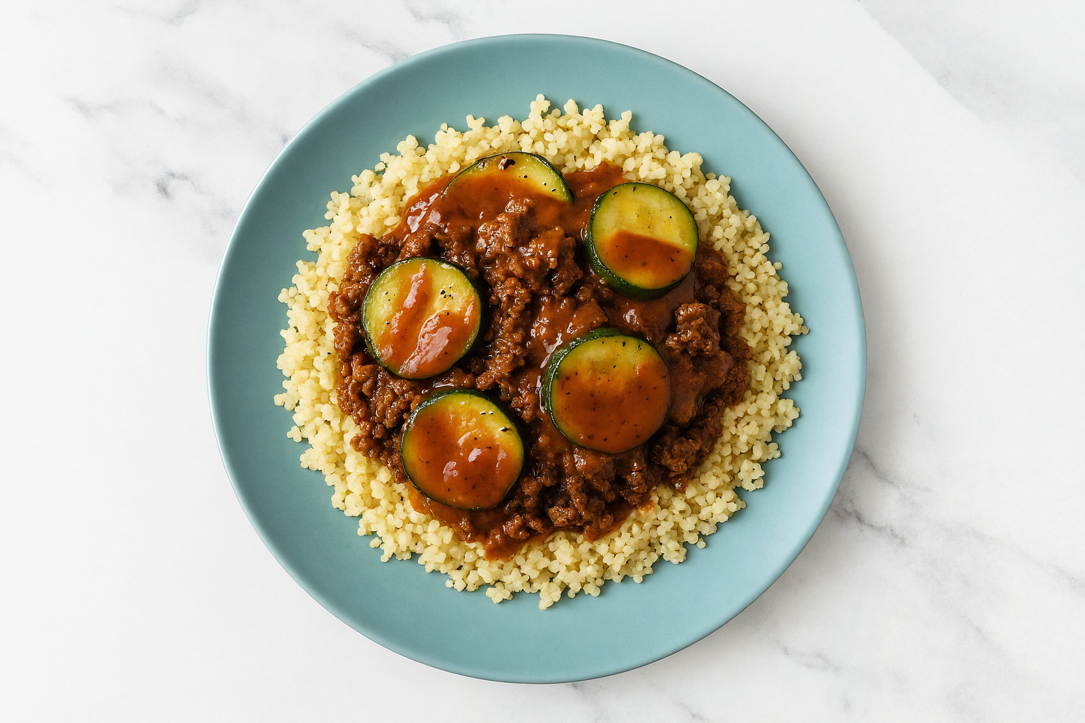 Sweet + Smoky Ground Lamb + Couscous Bowl with Fresh Zucchini