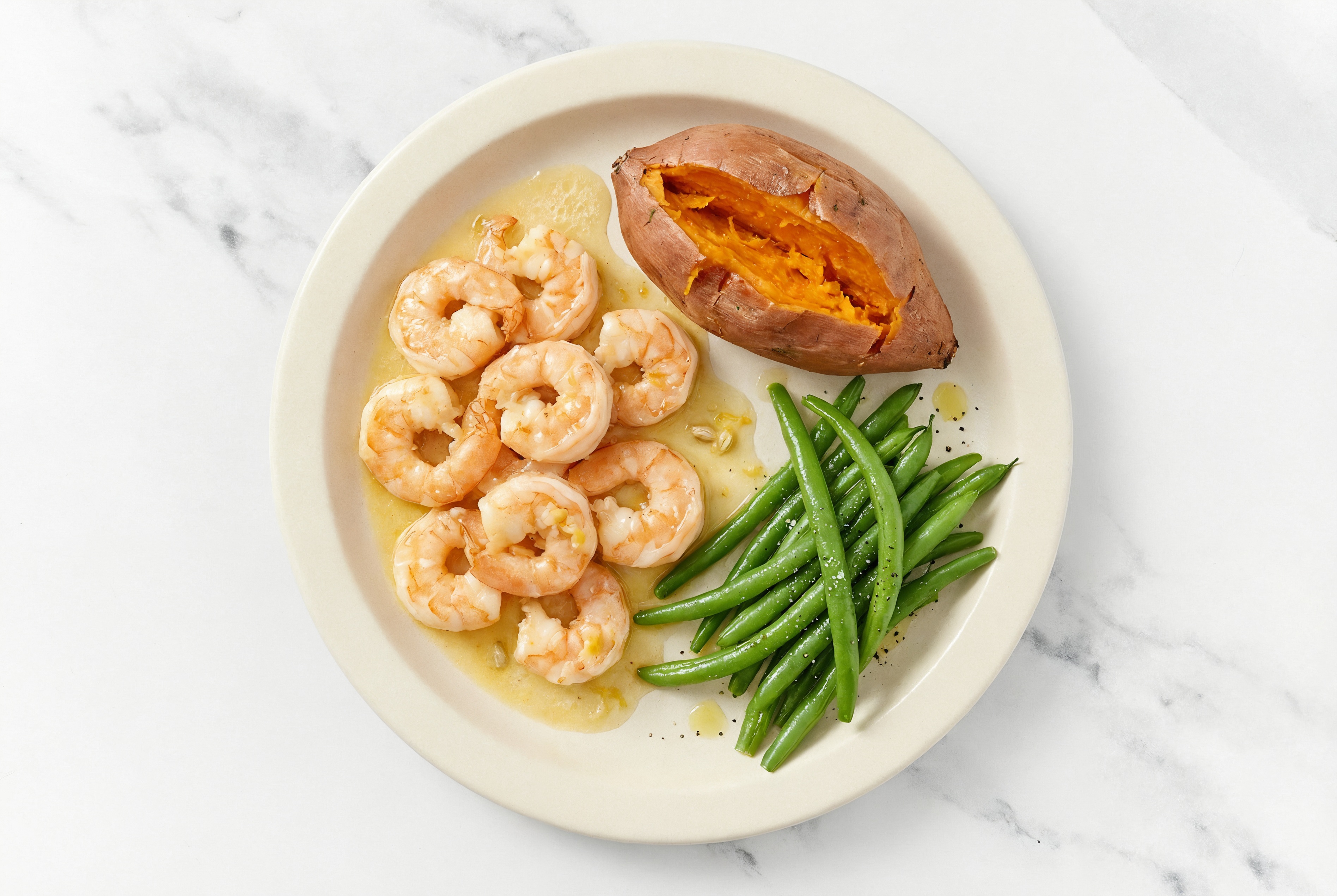 Lemon-Slow Churned Pasture Butter Shrimp with Sweet Potato & Green Beans