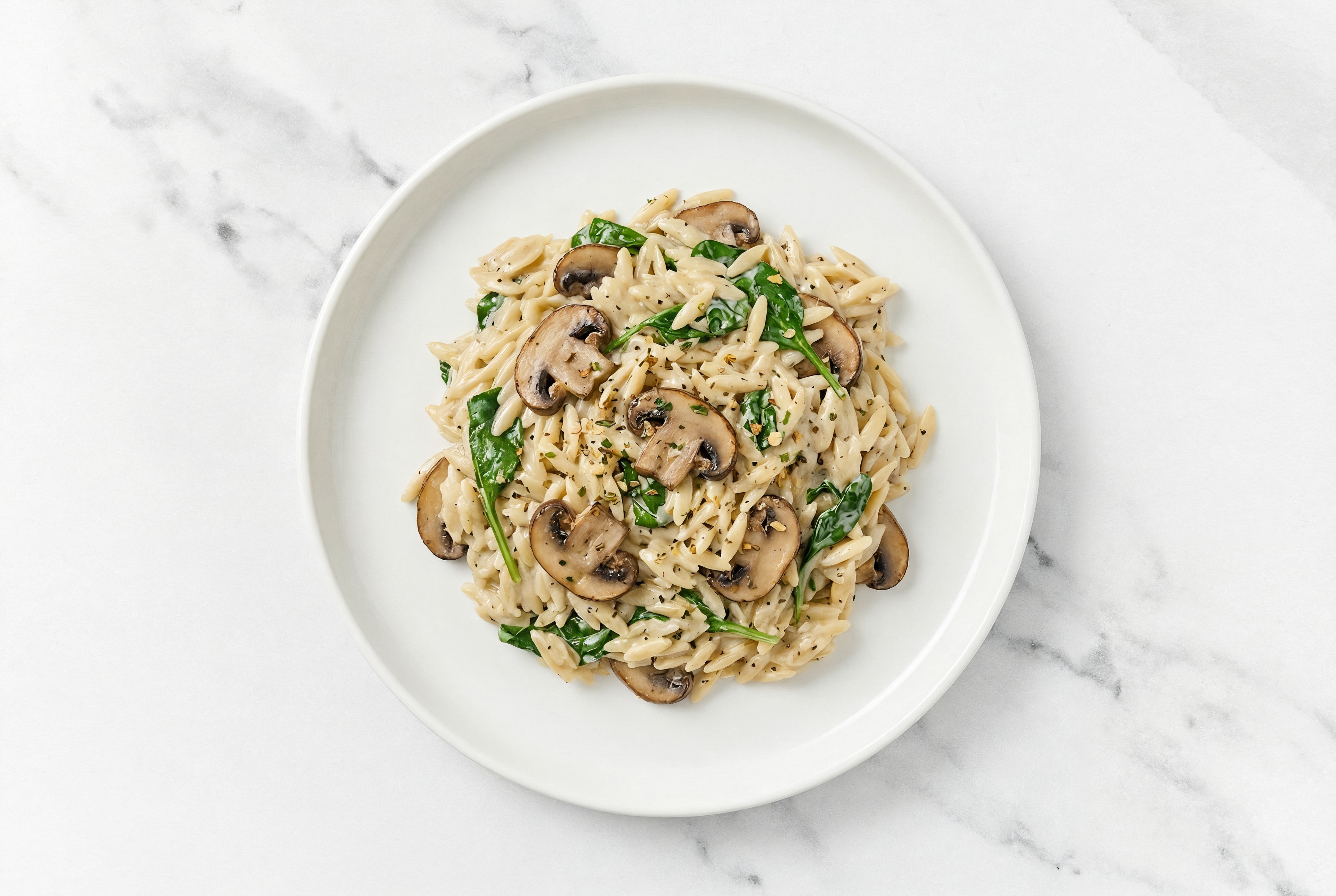 Creamy Rosemary Truffle Sauce Mushroom + Spinach Orzo