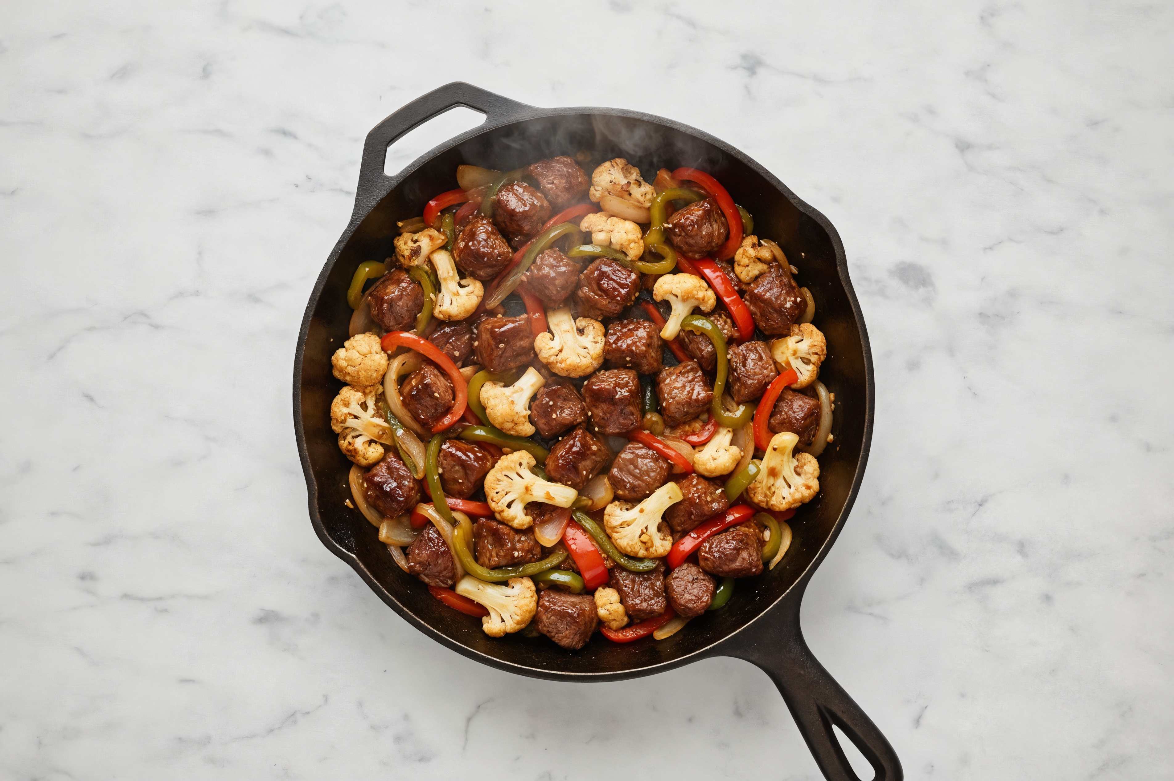 Teriyaki Bison Stir-Fry with Cauliflower & Peppers