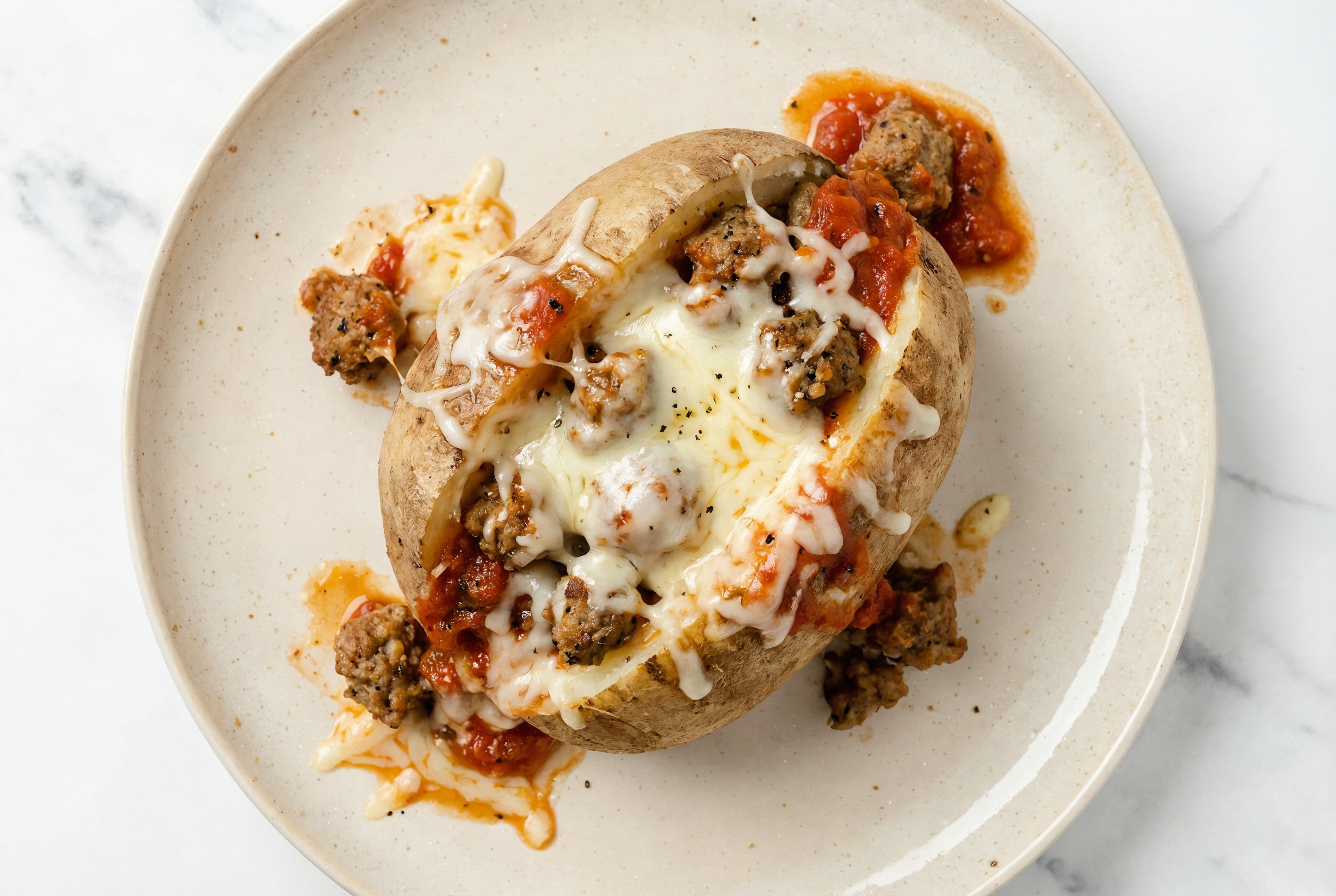 Cheesy Bolognese Stuffed Potatoes with Beef Meatballs