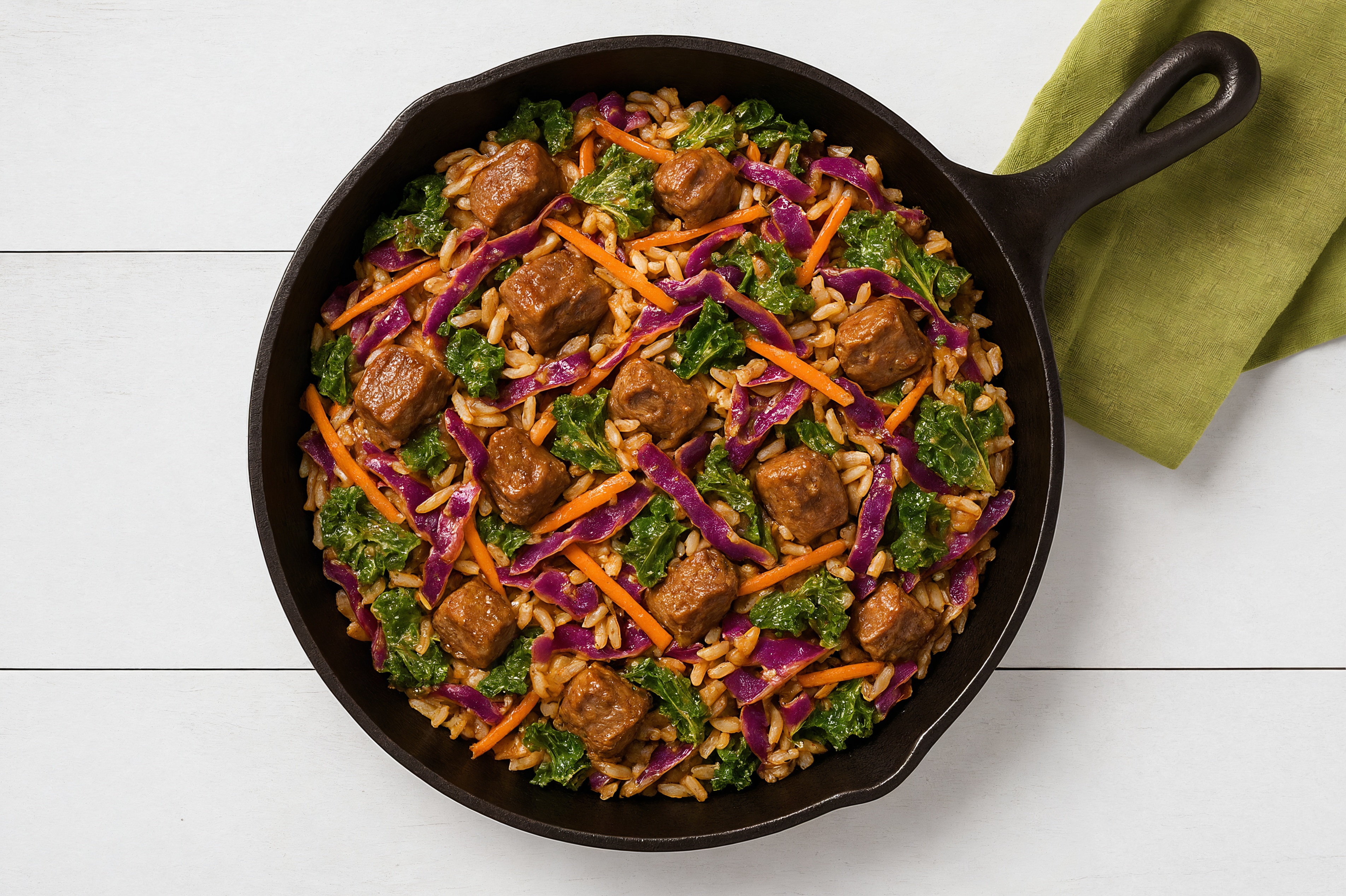 Thai Peanut Rainbow Veggie + Bison Stir-Fry with Long Grain White Rice