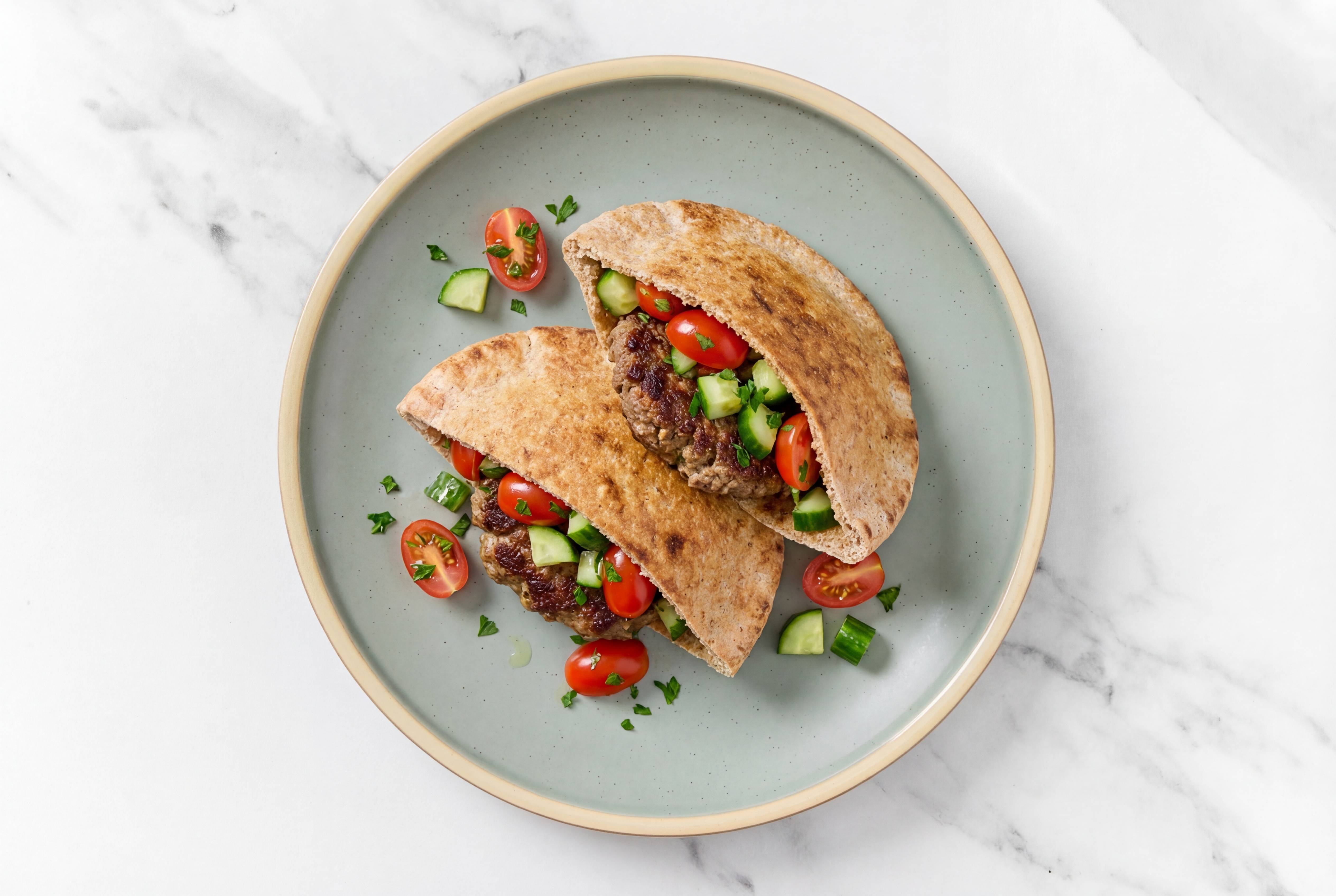 Mediterranean Italian-Style Ground Beef Burger on Whole Grain Pita Pockets