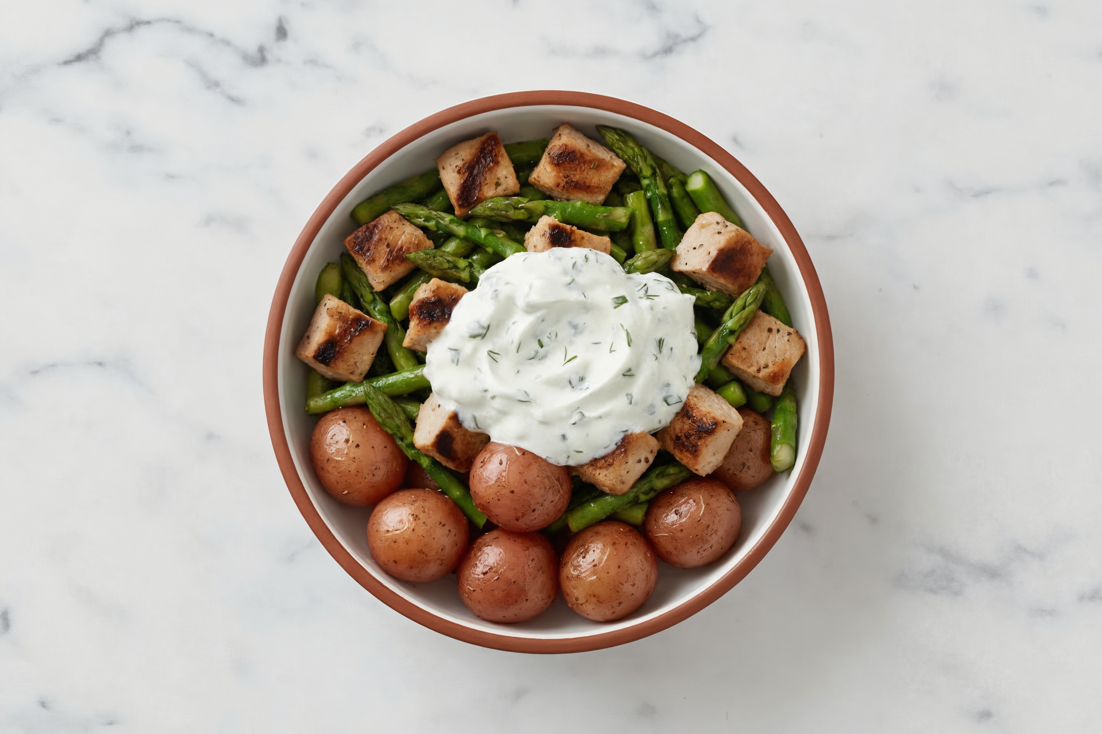 Dairy-Free Tzatziki Grilled Pork Tenderloin + Asparagus Bowl