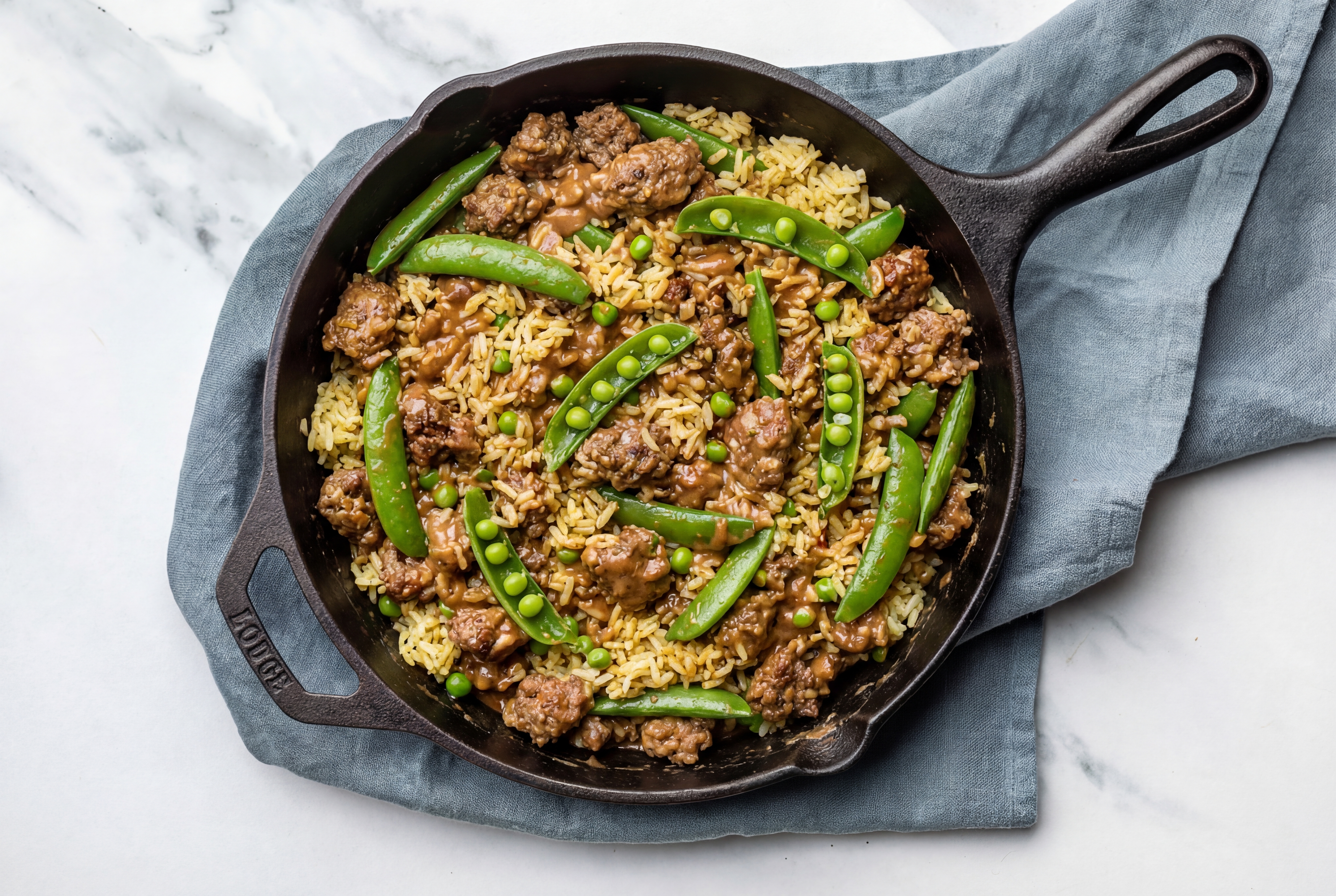 Thai Peanut Pea Snap + Ground Italian-Style Beef Stir-Fry