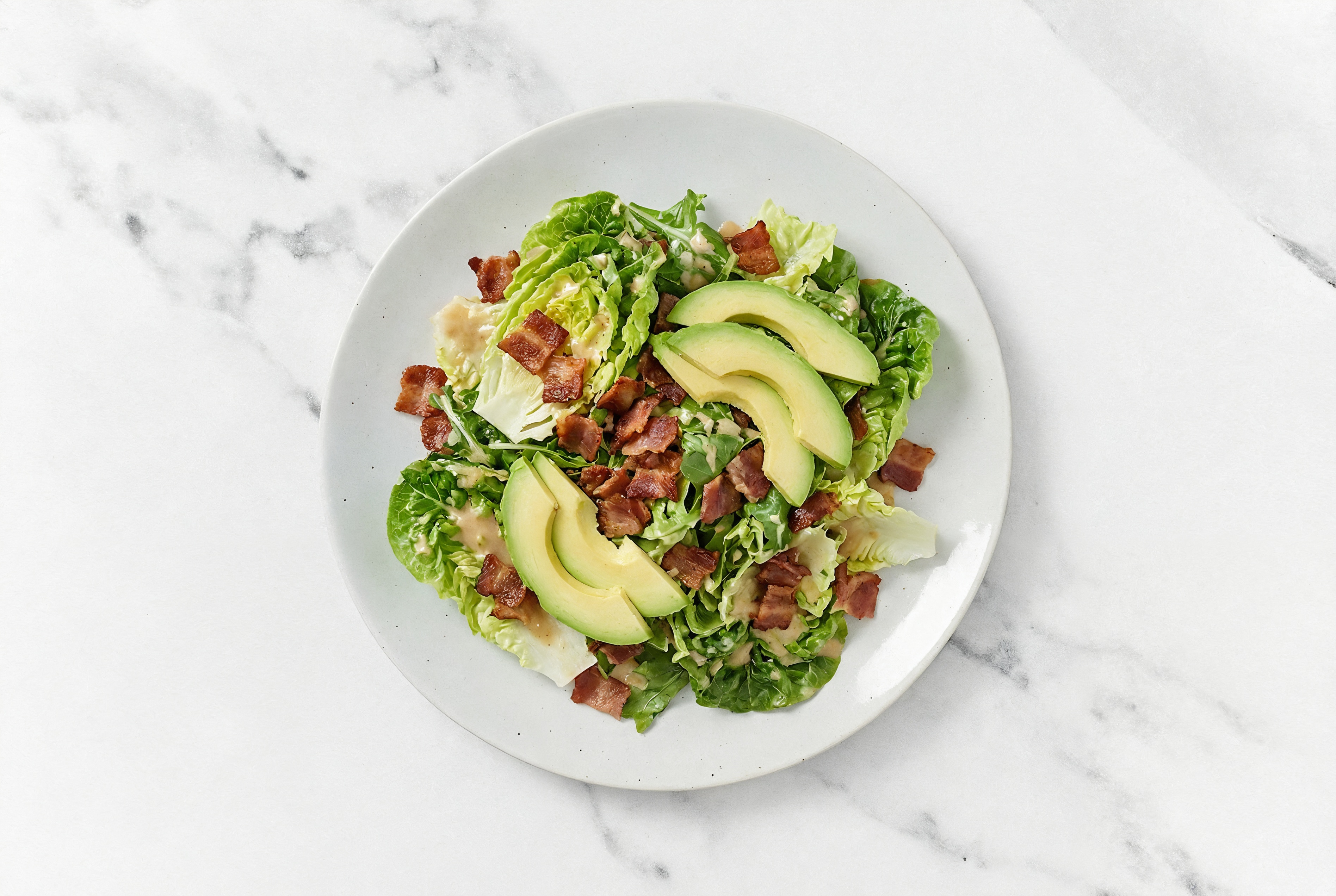 Applewood Smoked Pork Bacon + Avocado Little Gem Salad