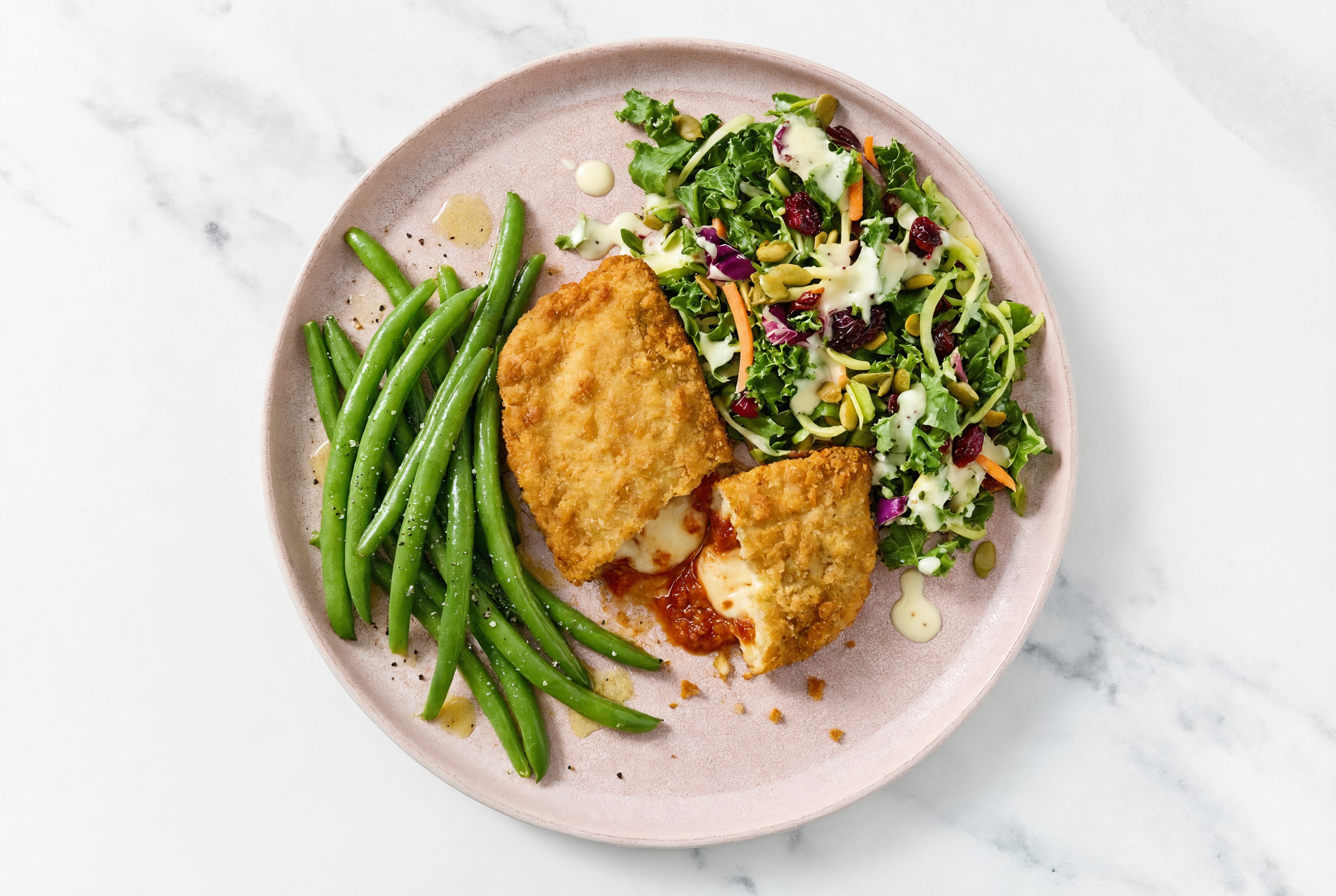 "Chicken" Parm with Green Beans & Kale Salad