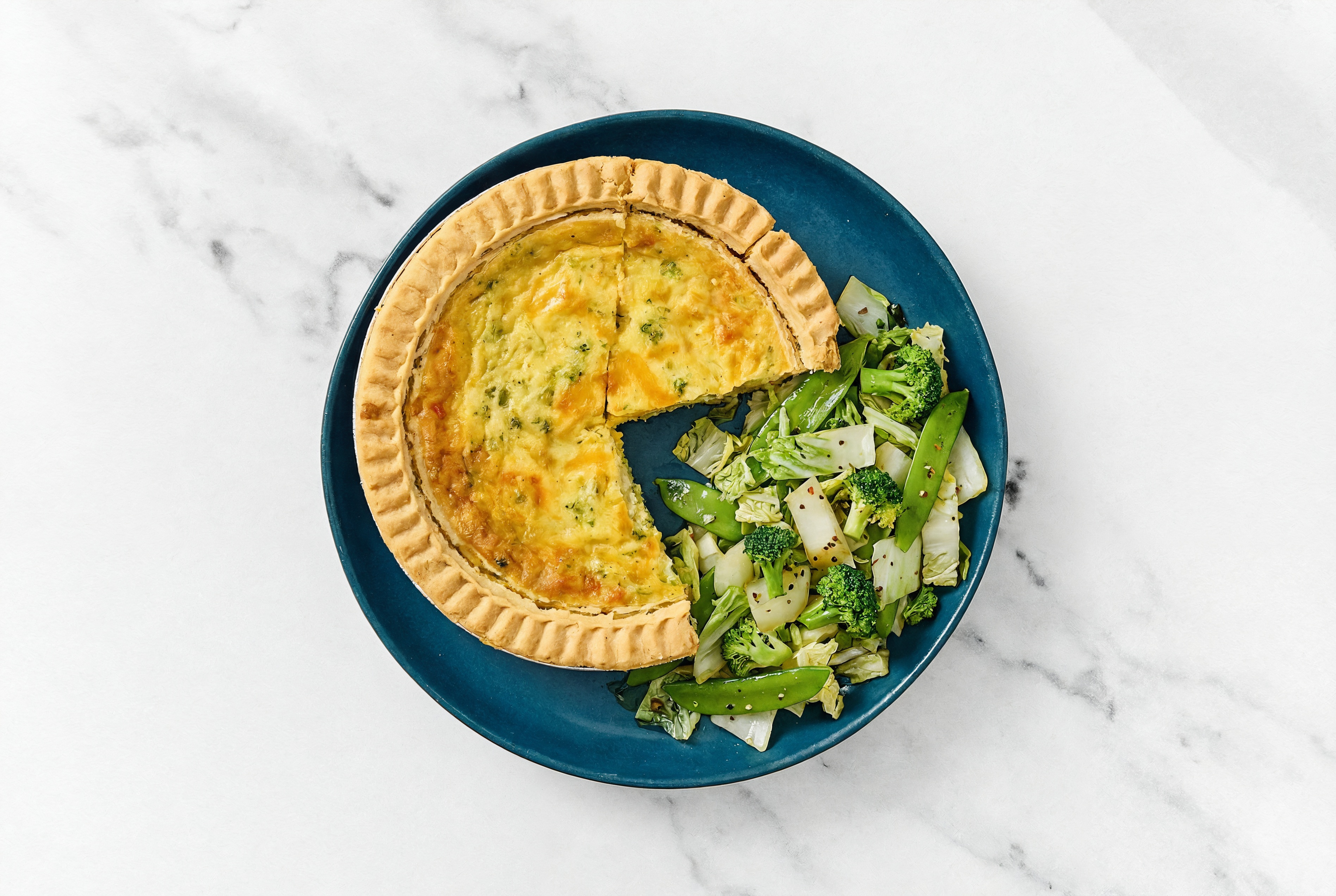 Broccoli & Cheddar Quiche with Bok Choy