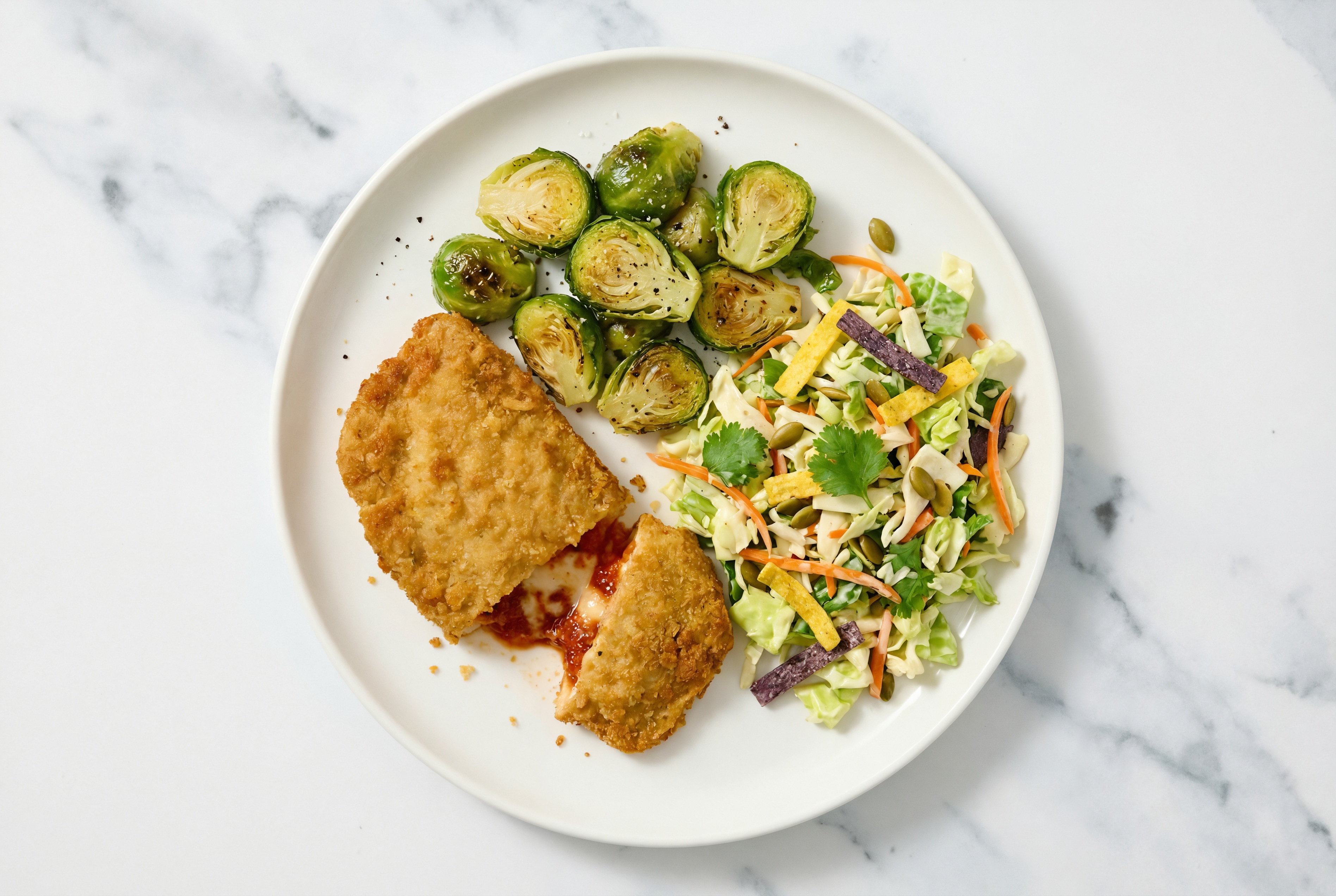 "Chicken" Parm with Brussels & Southwest Salad