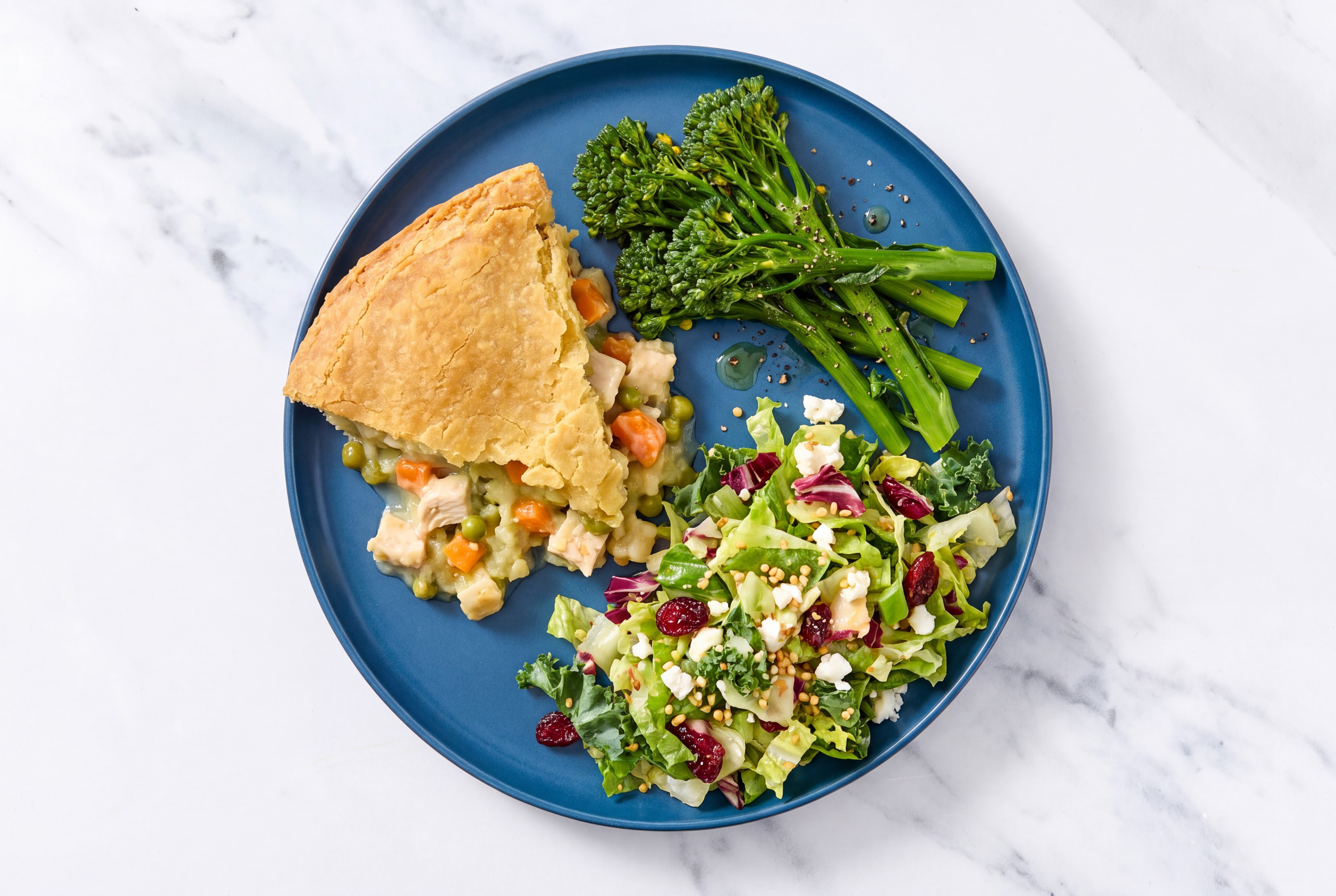 Chicken Pot Pie with Baby Broccoli & Honey Citrus Salad
