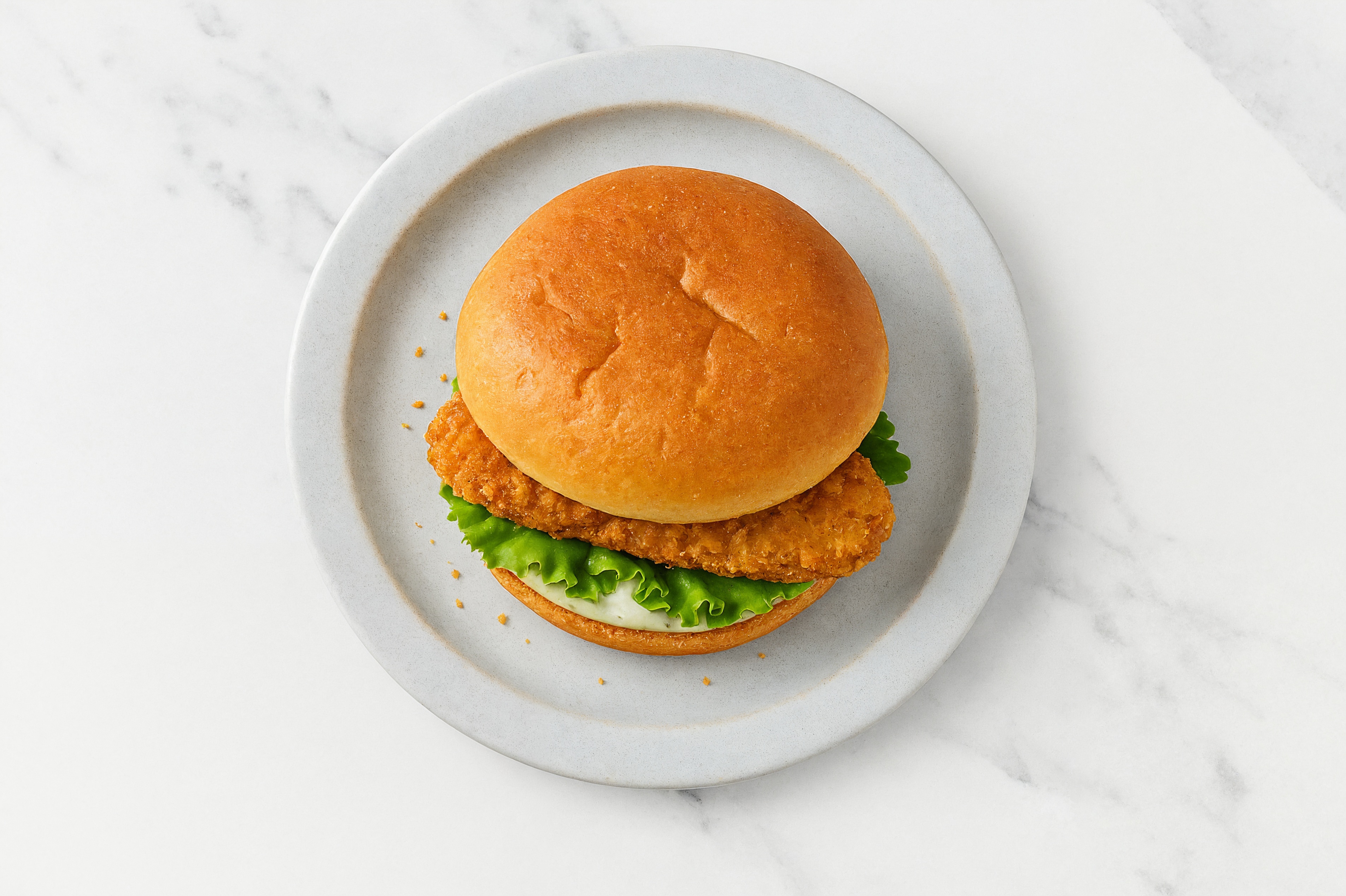 Dill Pickle "Chicken" Tenders Sandwich with Green Leaf Lettuce on Gluten-Free Buns
