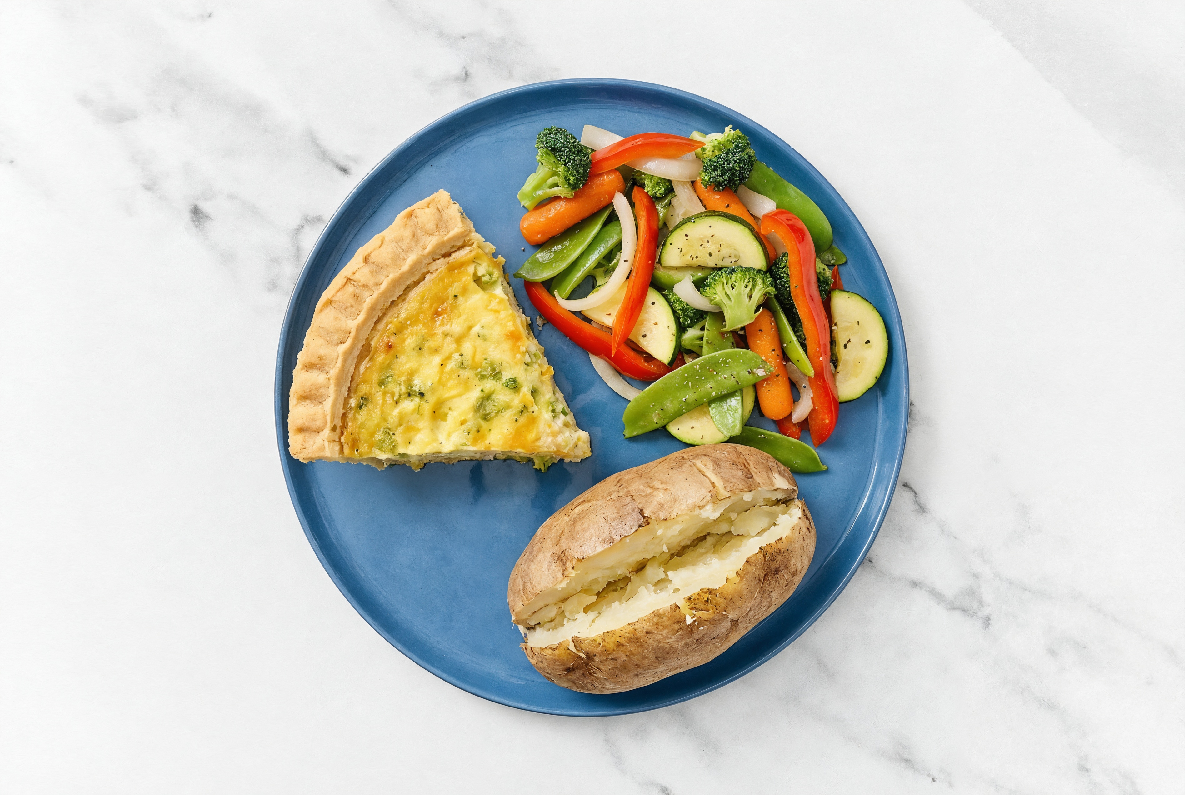 Broccoli & Cheddar Quiche with Veggies & Russet Potato