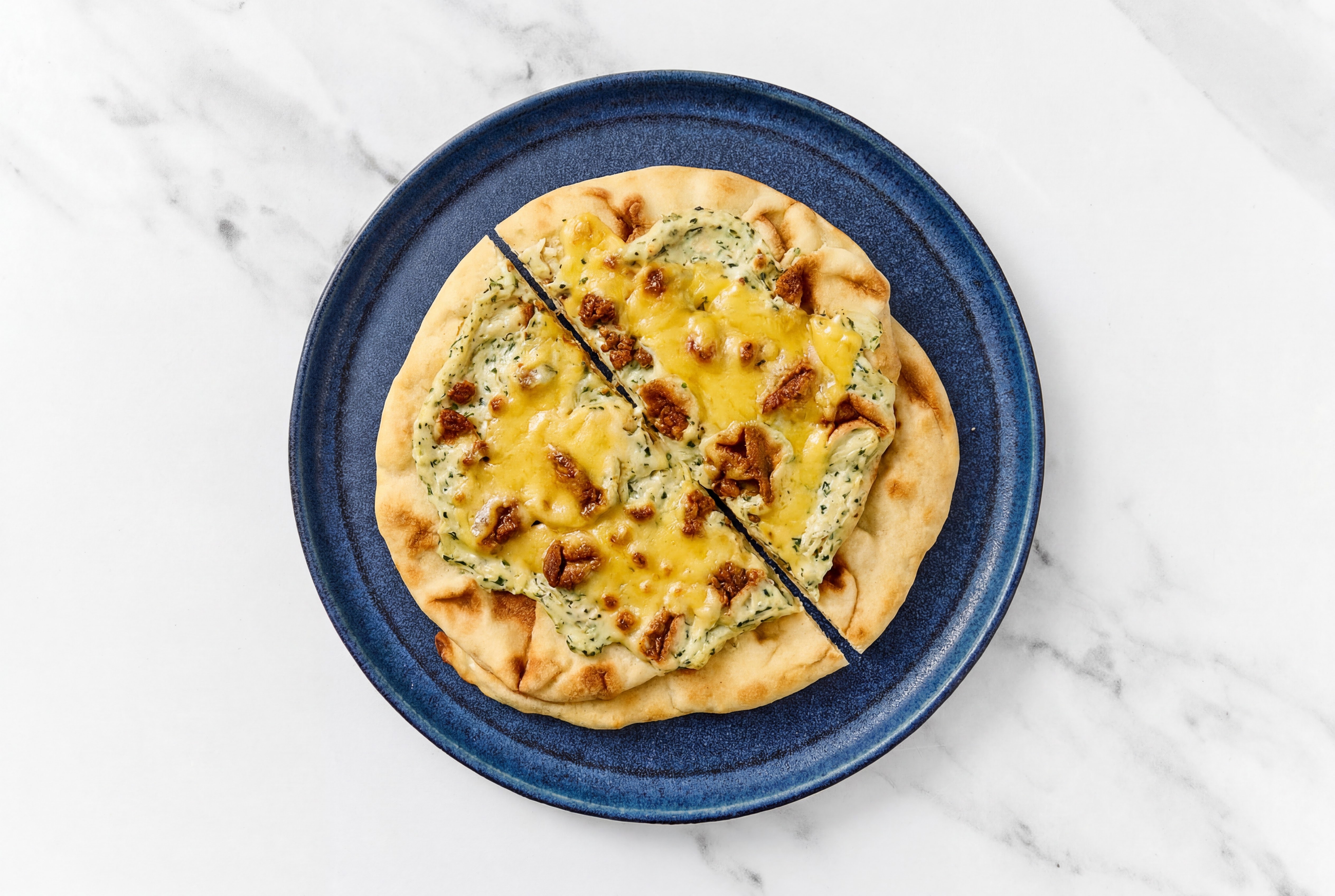 Cheezy "Chorizo" Spinach Artichoke Flatbread