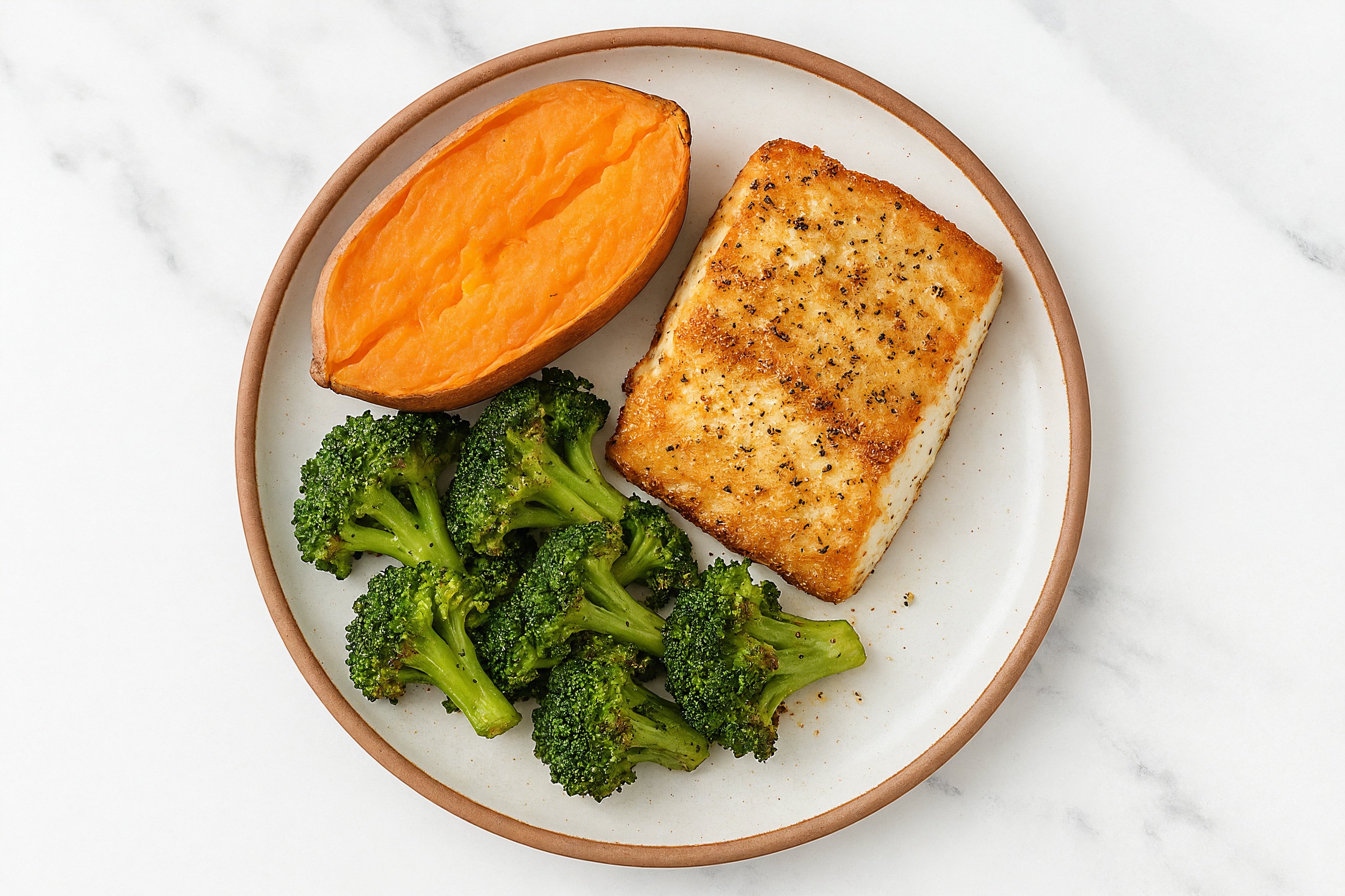 Herby Ranch Seasoned Halibut with Sweet Potato + Broccoli