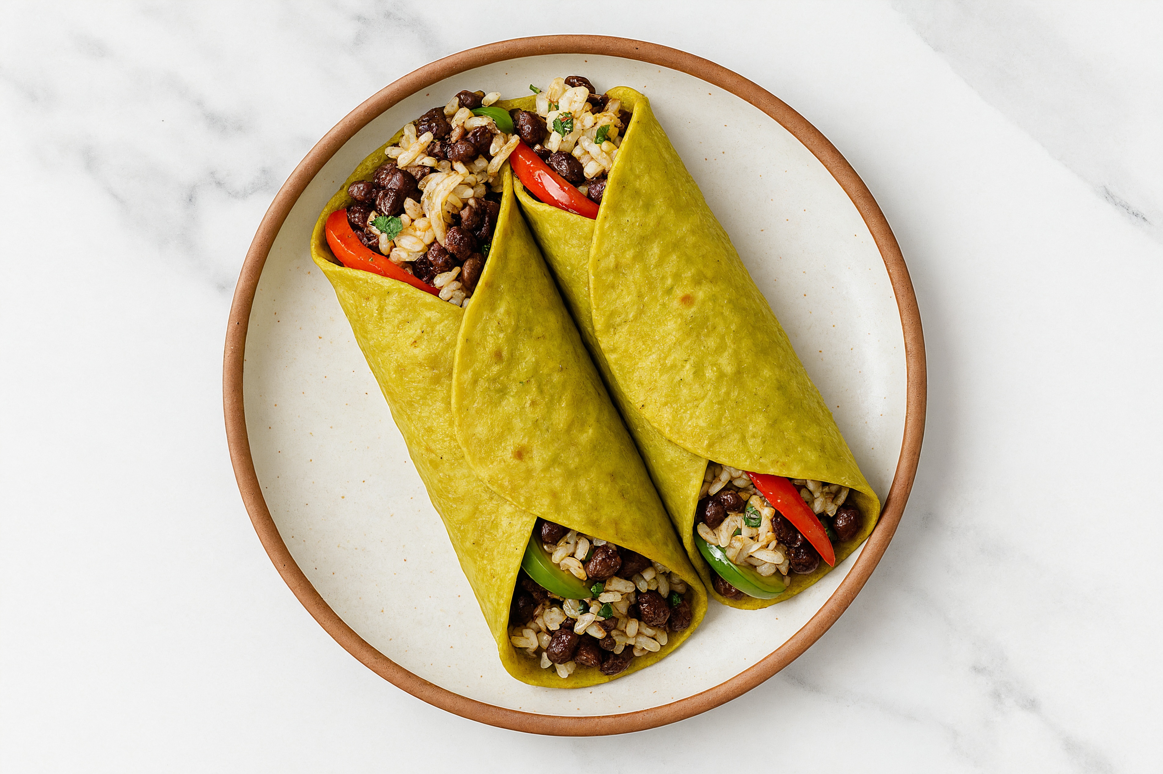 Herby Cuban Spiced Black Beans Bean + Cilantro Rice Fajita Burrito