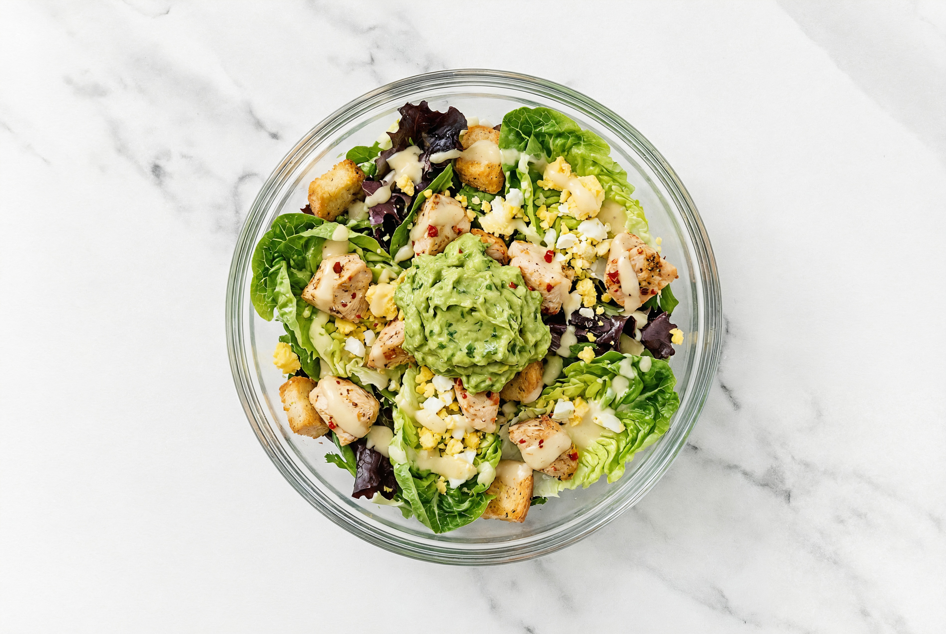 Quick Little Gem Salad with Chicken + Fresh Guacamole