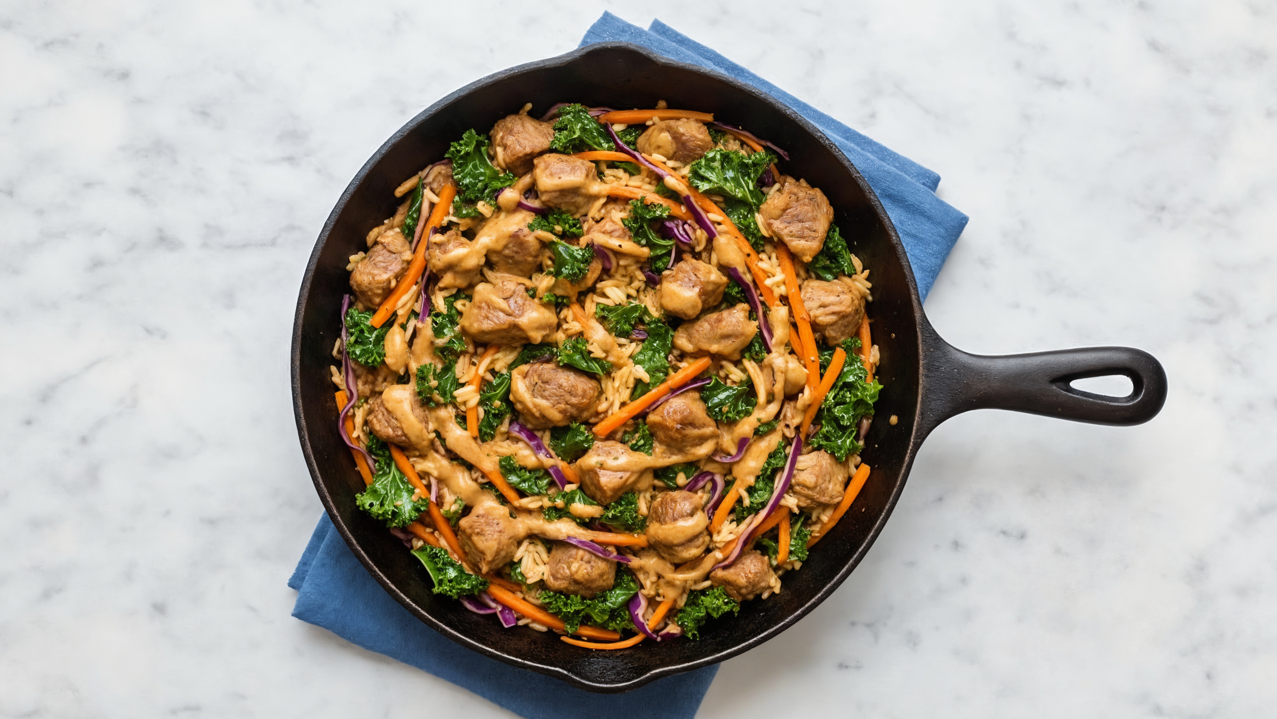 Thai Peanut Rainbow Veggie + Lamb Stir-Fry with Long Grain White Rice