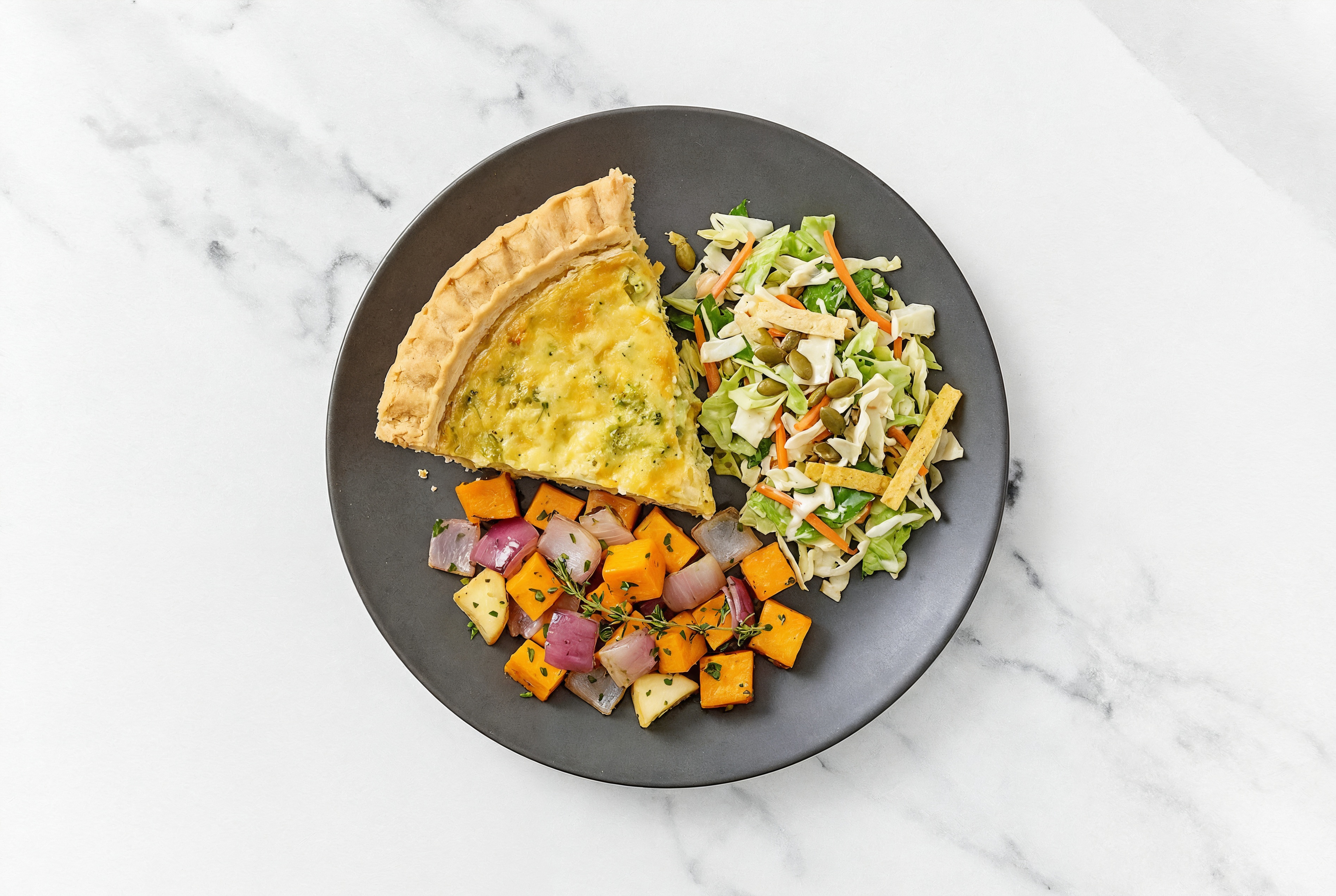 Broccoli & Cheddar Quiche with Roasting Veggies & Southwest Salad