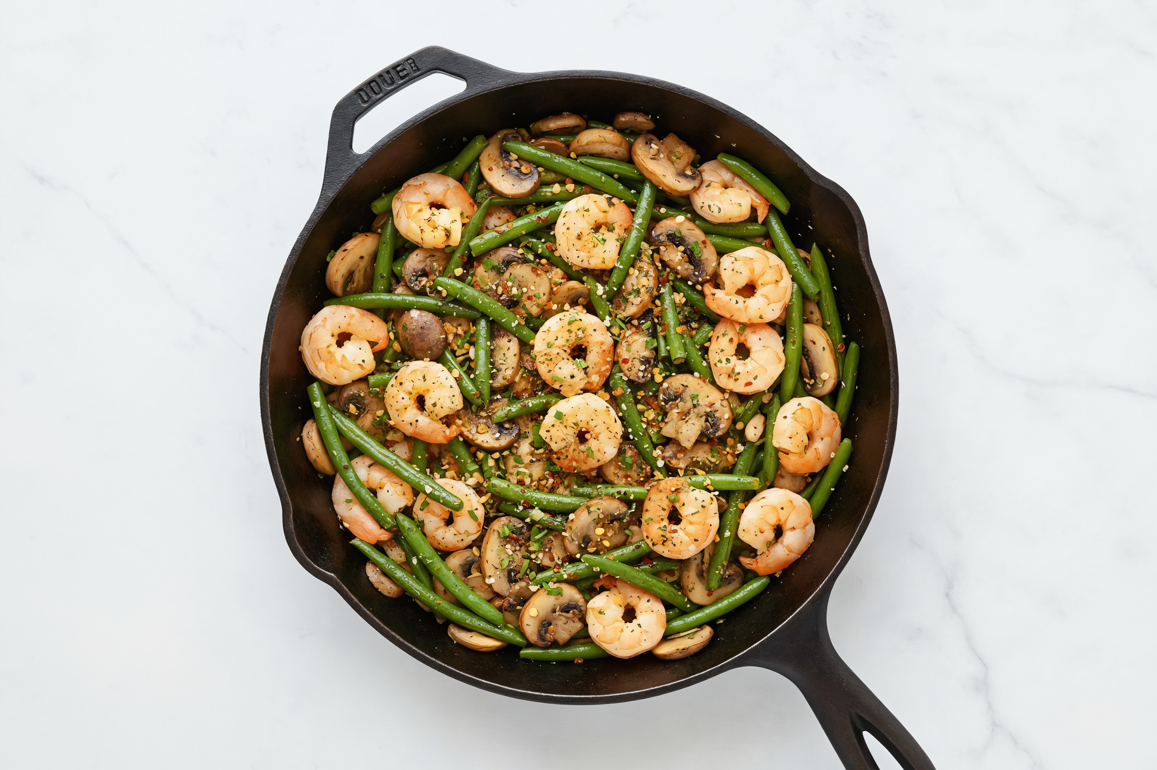 Garlic Medium Cooked Shrimp with Mushrooms + Organic Green Beans