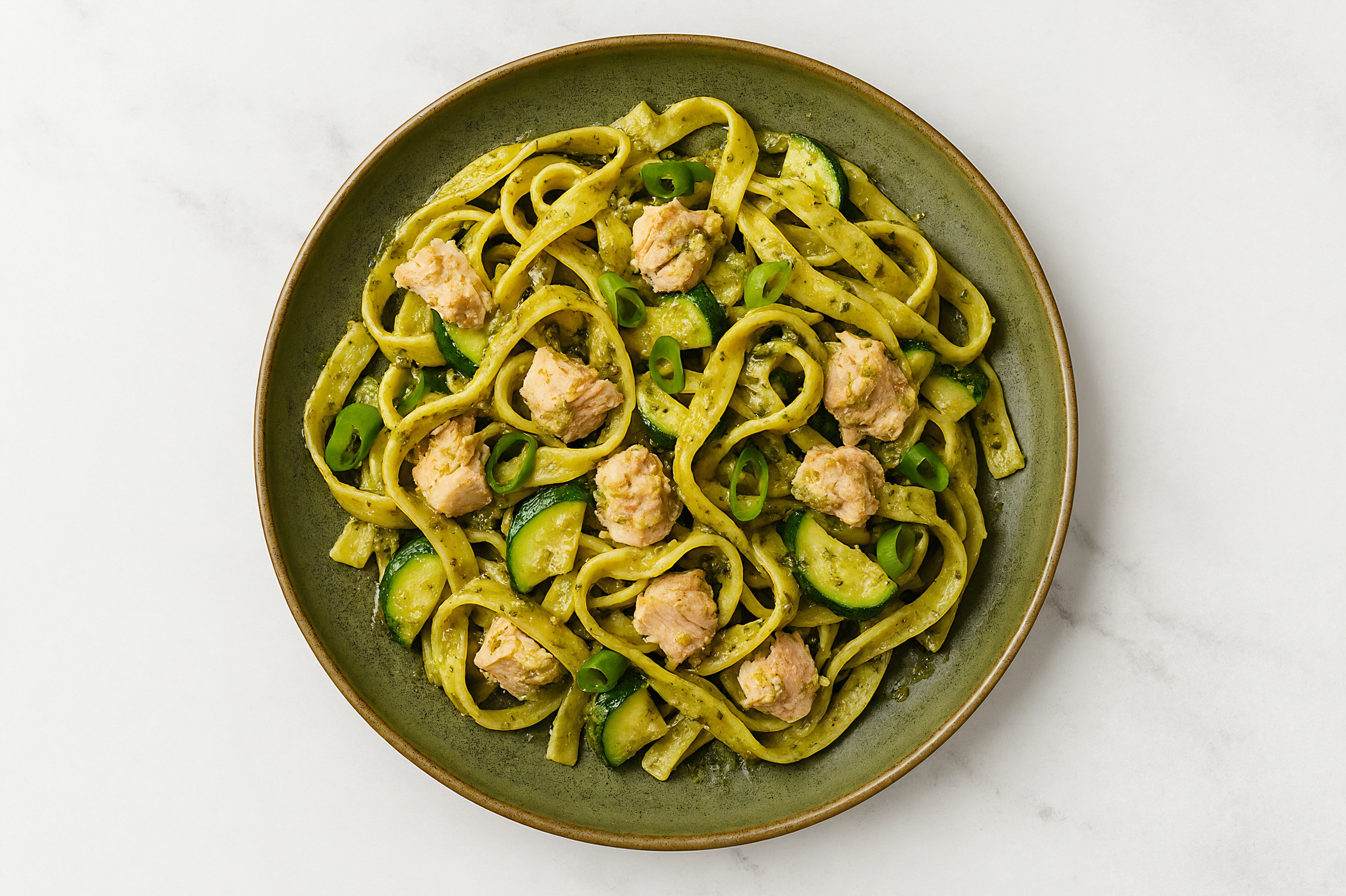 Italian Tuna Tagliatelle with Fresh Zucchini + Fresh Scallions