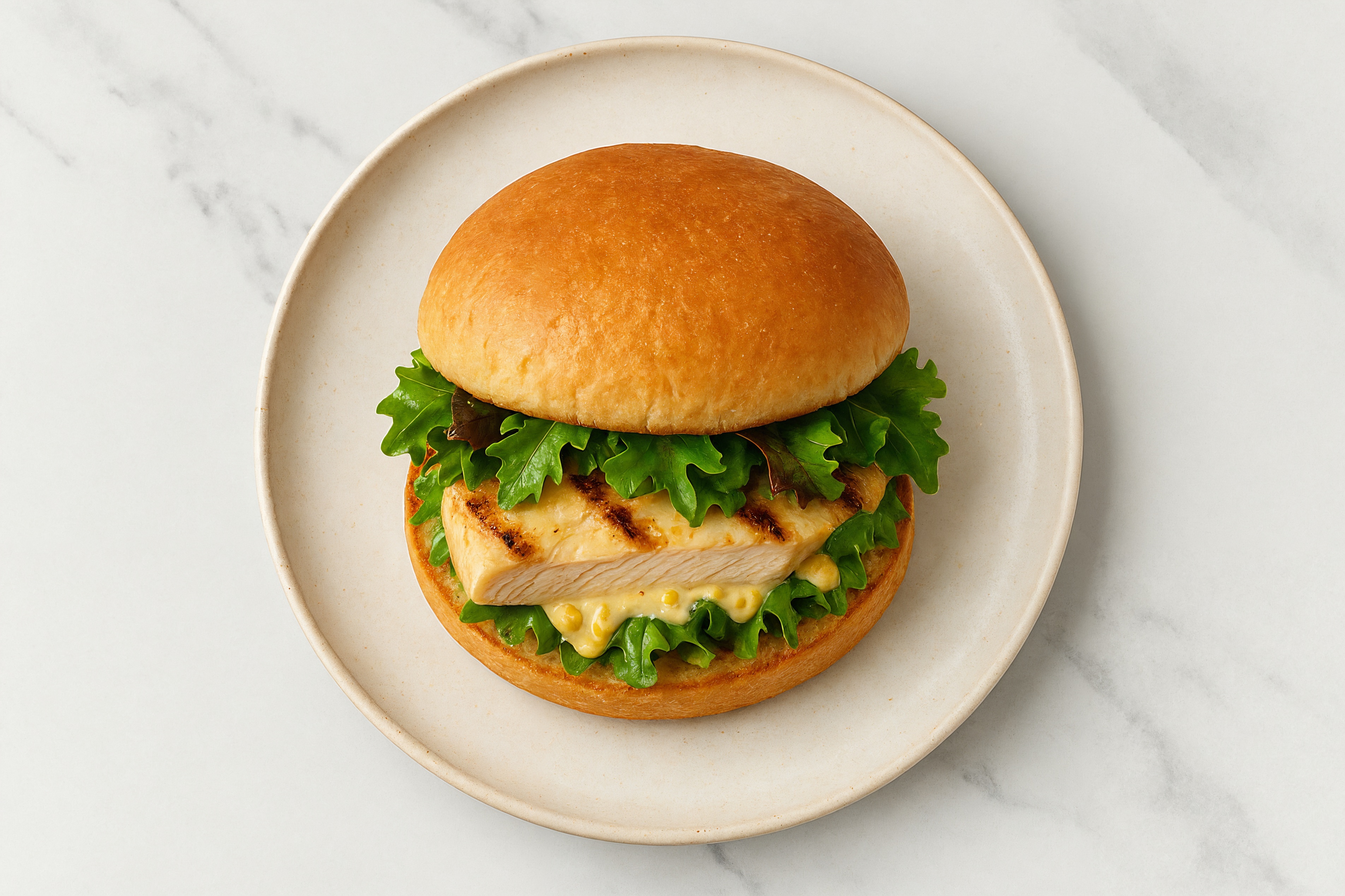 Street Corn Grilled Chicken Sandwich with Spring Mix on Gluten-Free Buns