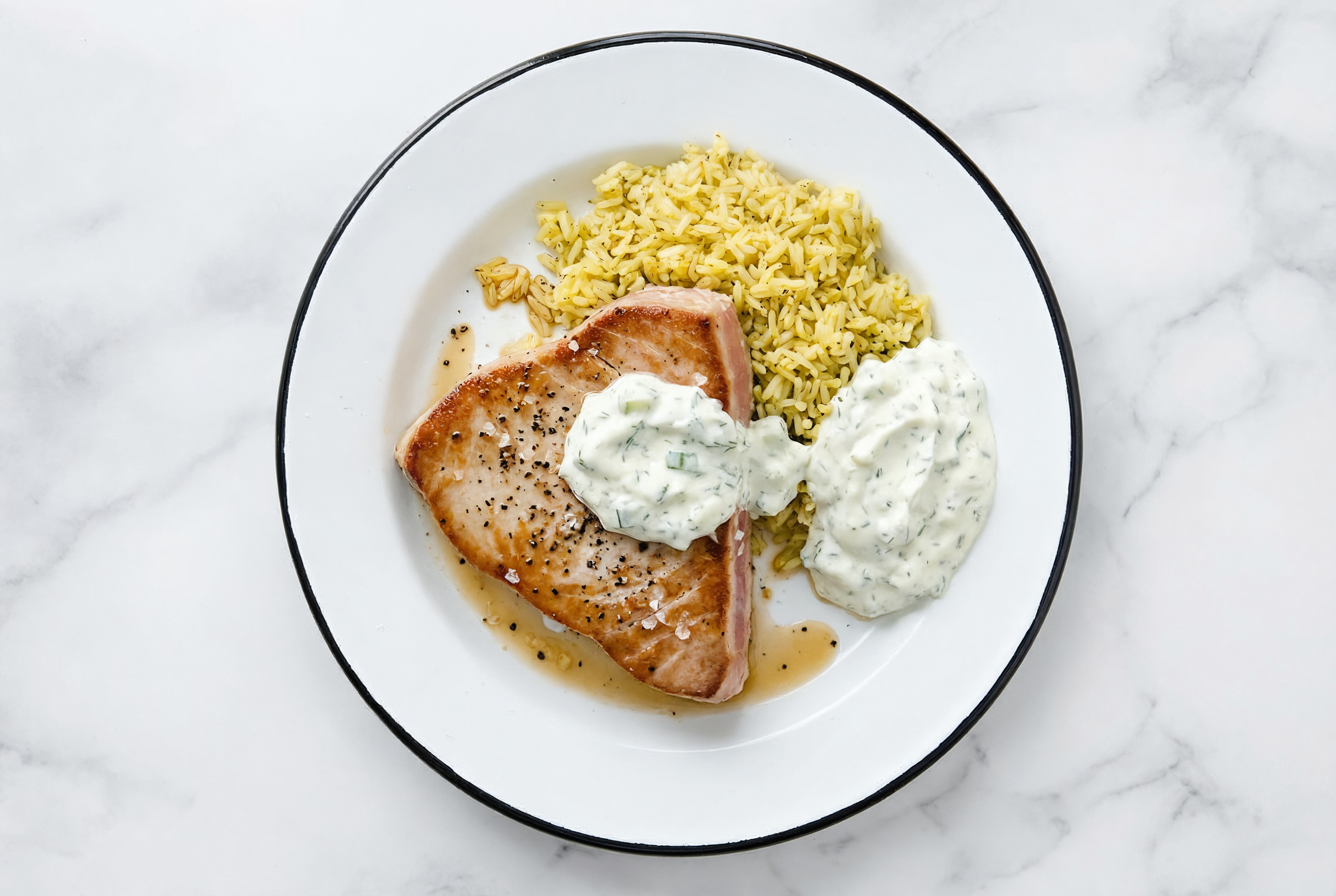 Tzatziki Tuna Steaks with Jasmine Rice