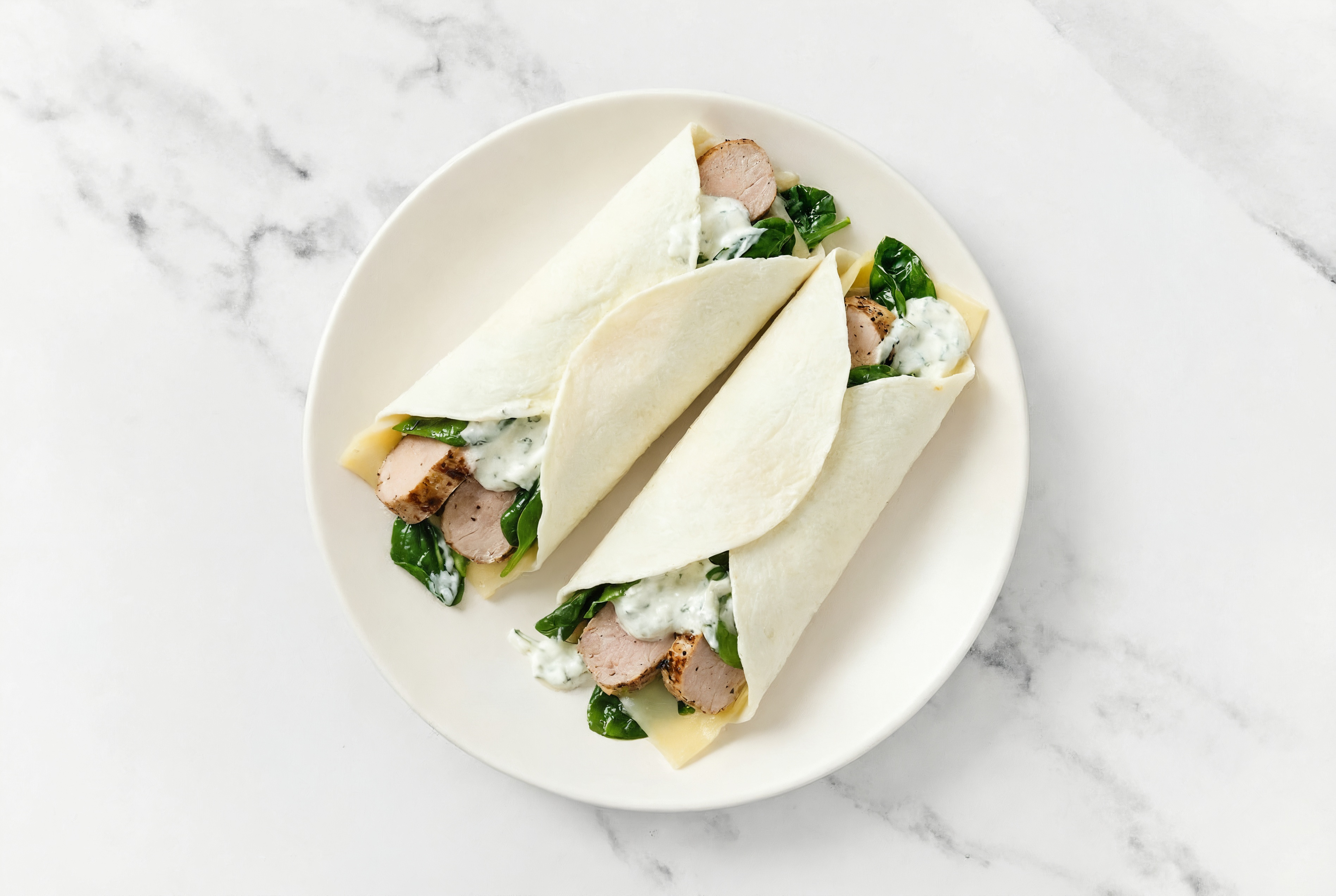 Creamy Pork Tenderloin + Swiss Wraps with Spinach