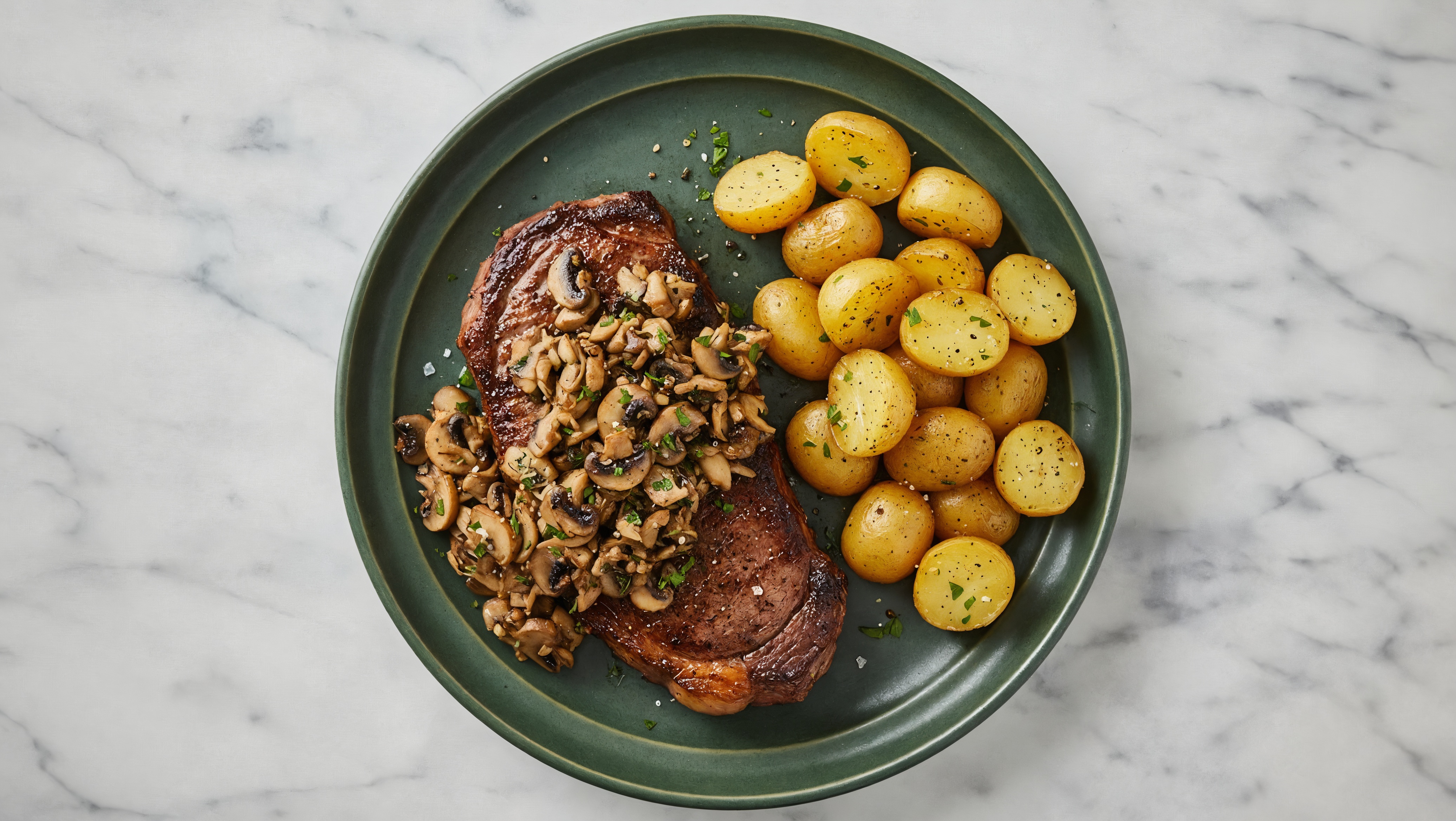  Seared Strip Steak + Herby Mushrooms